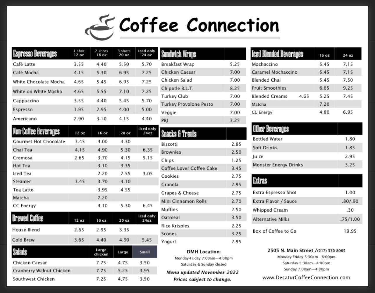 Coffee Connection меню