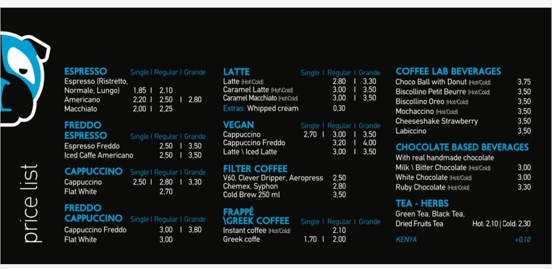 Coffee Lab, Runcorn меню
