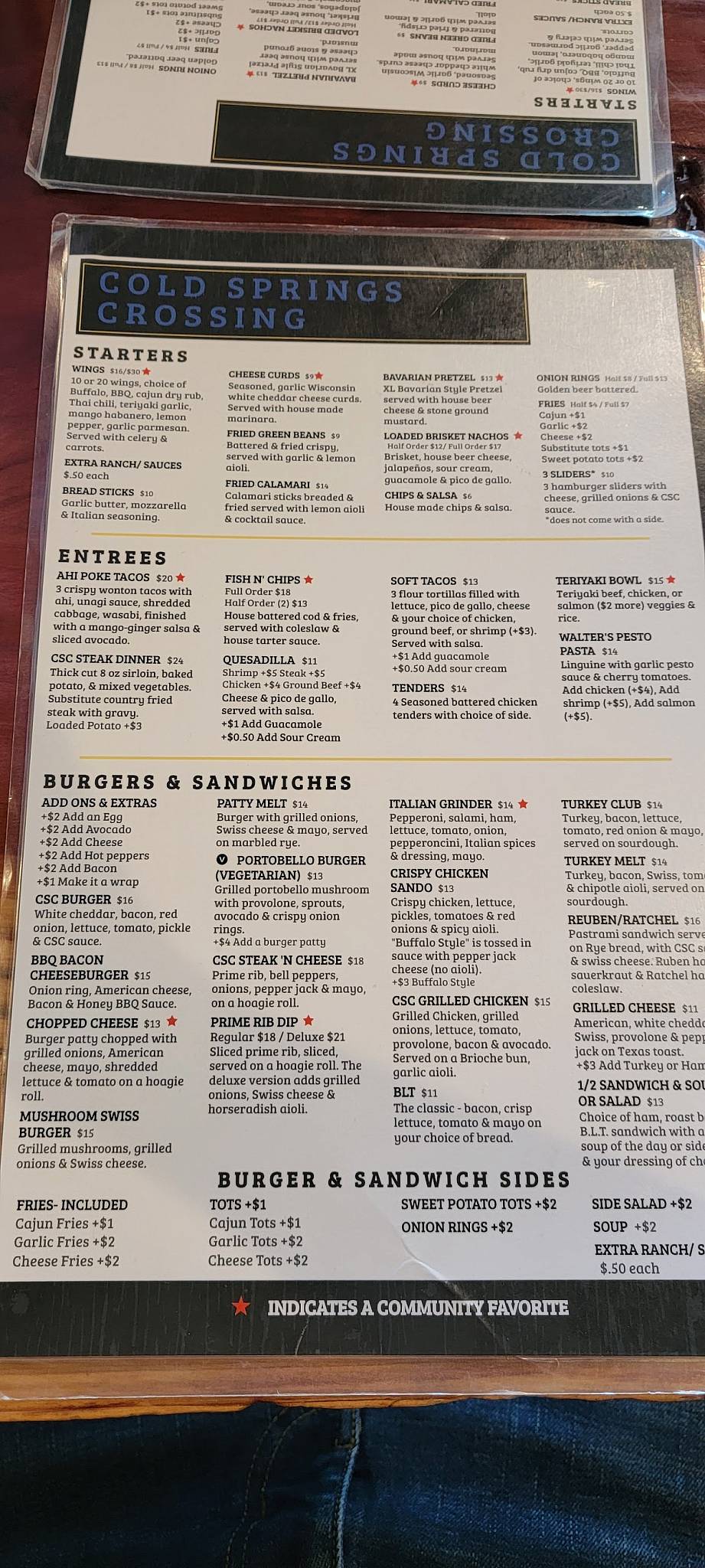 Cold Springs Crossing Bar & Grill меню