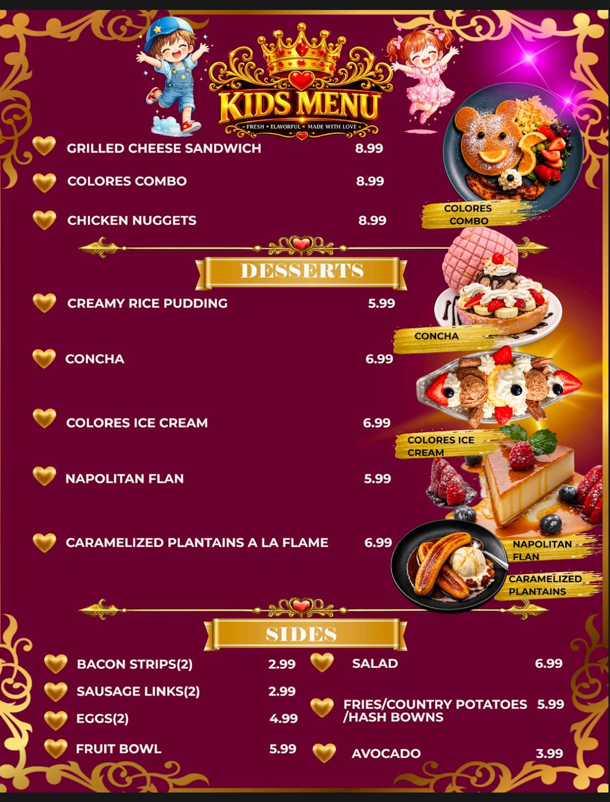 Colores Café меню