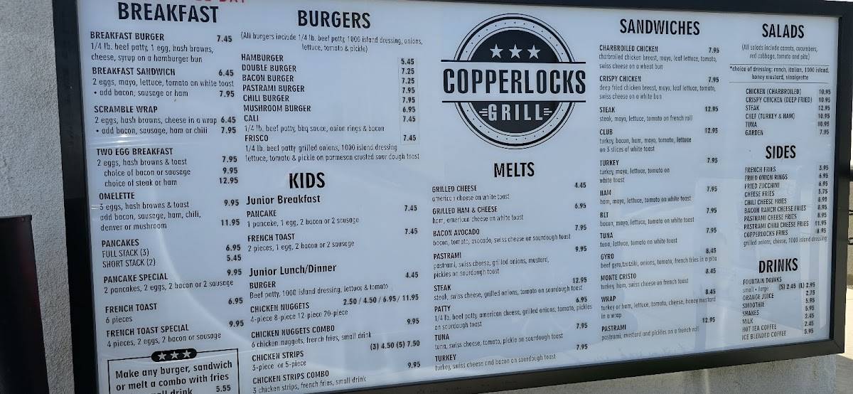 Permanently CLOSED Copperlocks Grill меню