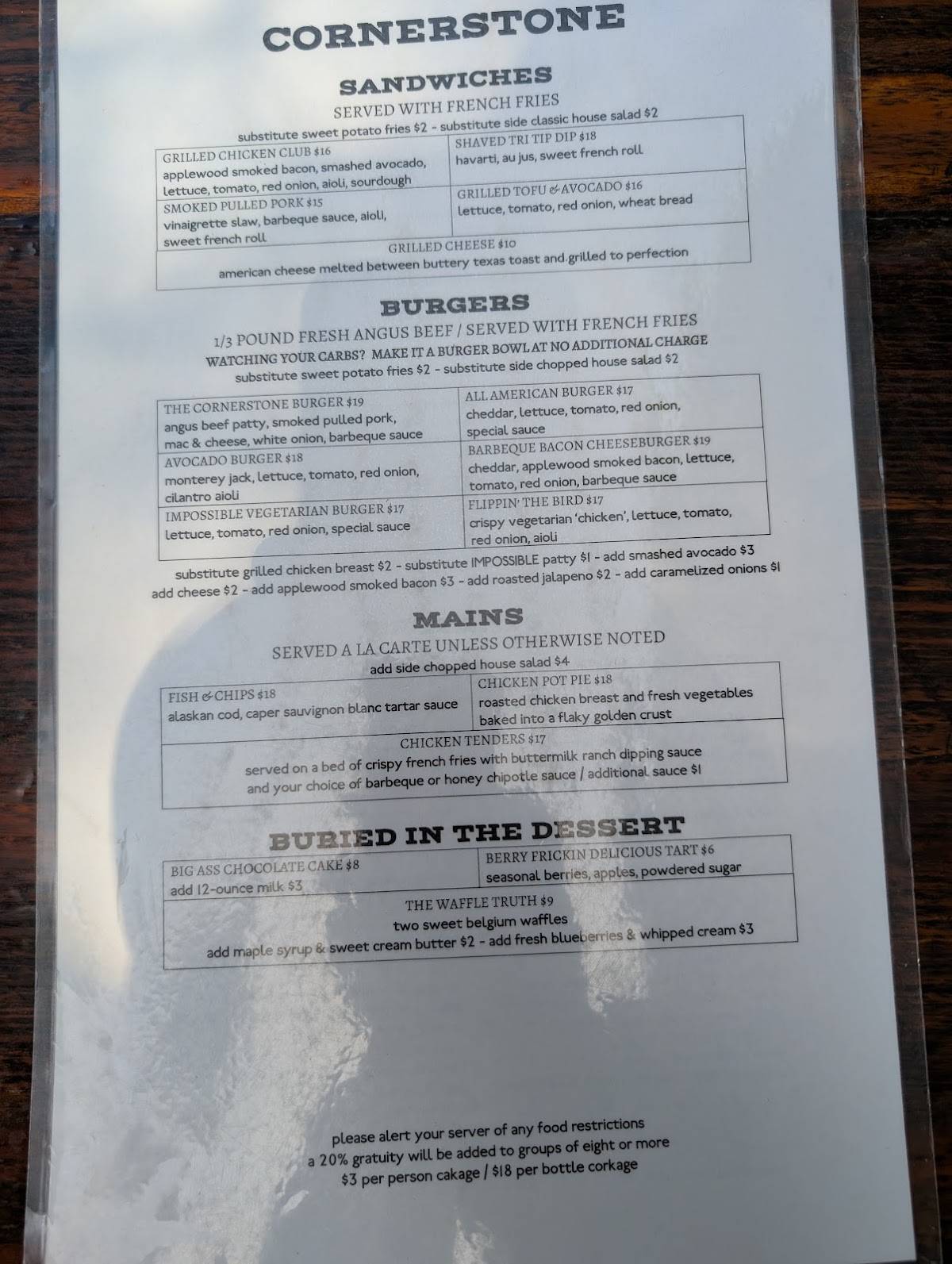 Cornerstone Craft Beer & Live Music меню