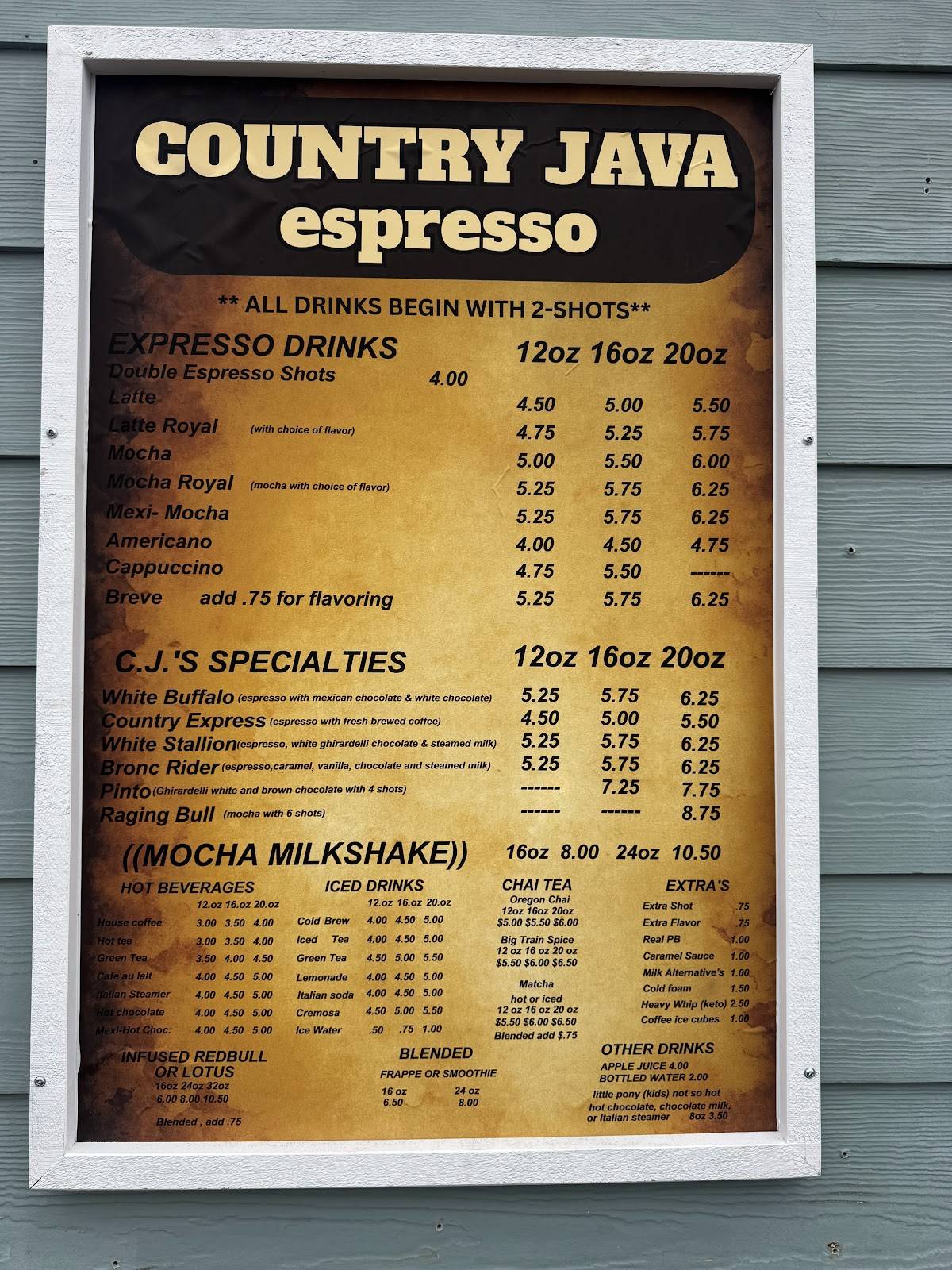 Country Java Espresso меню