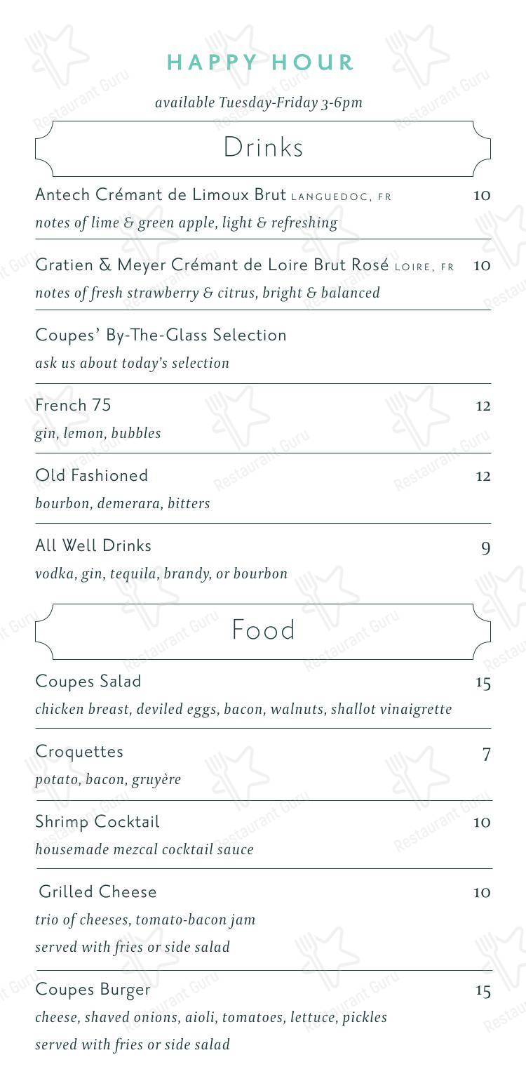Lunch Menu паба и бара Coupes в Далласе