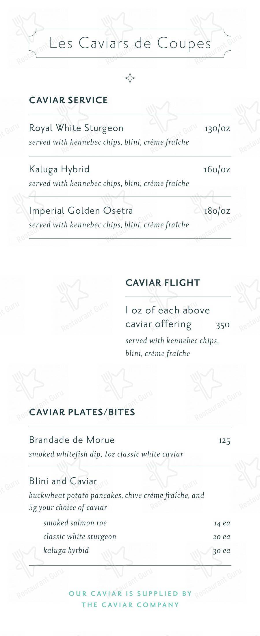 Dinner Menu паба и бара Coupes