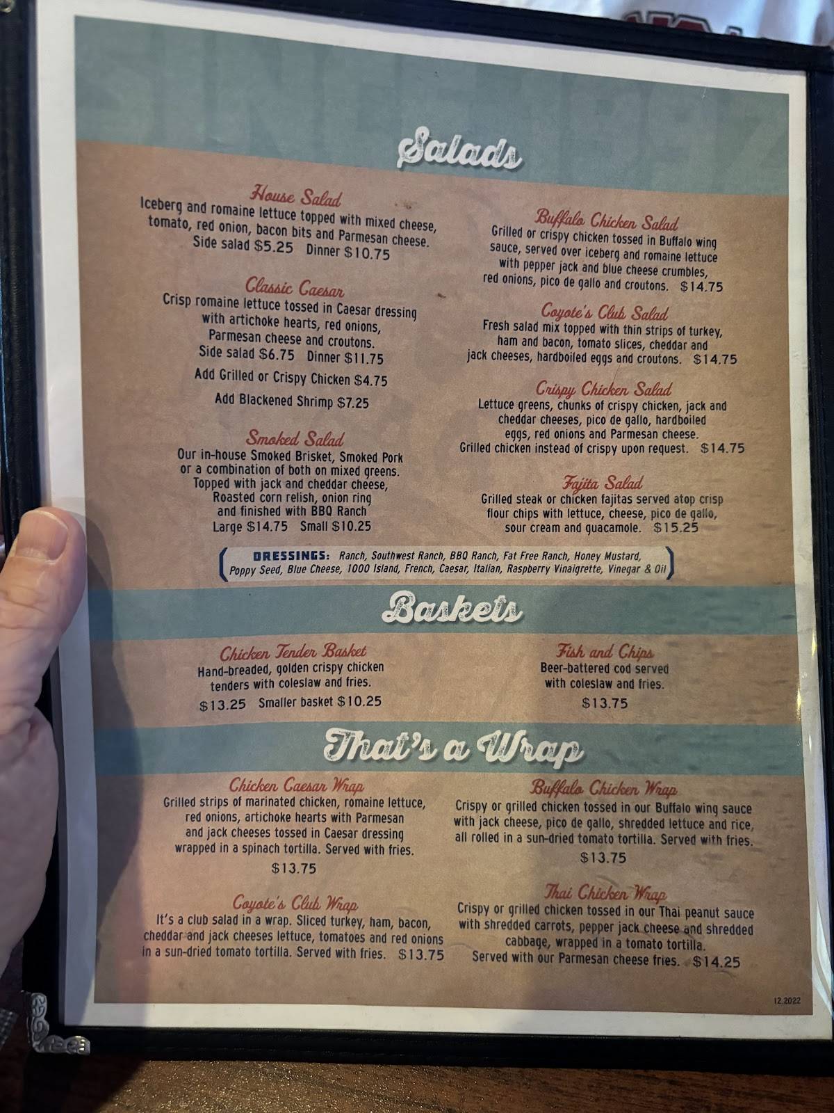 Coyote's Adobe Café меню