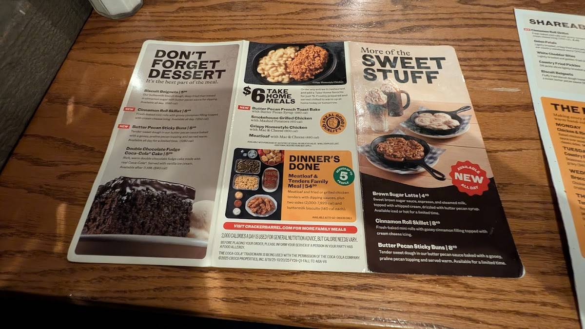 Cracker Barrel Old Country Store меню