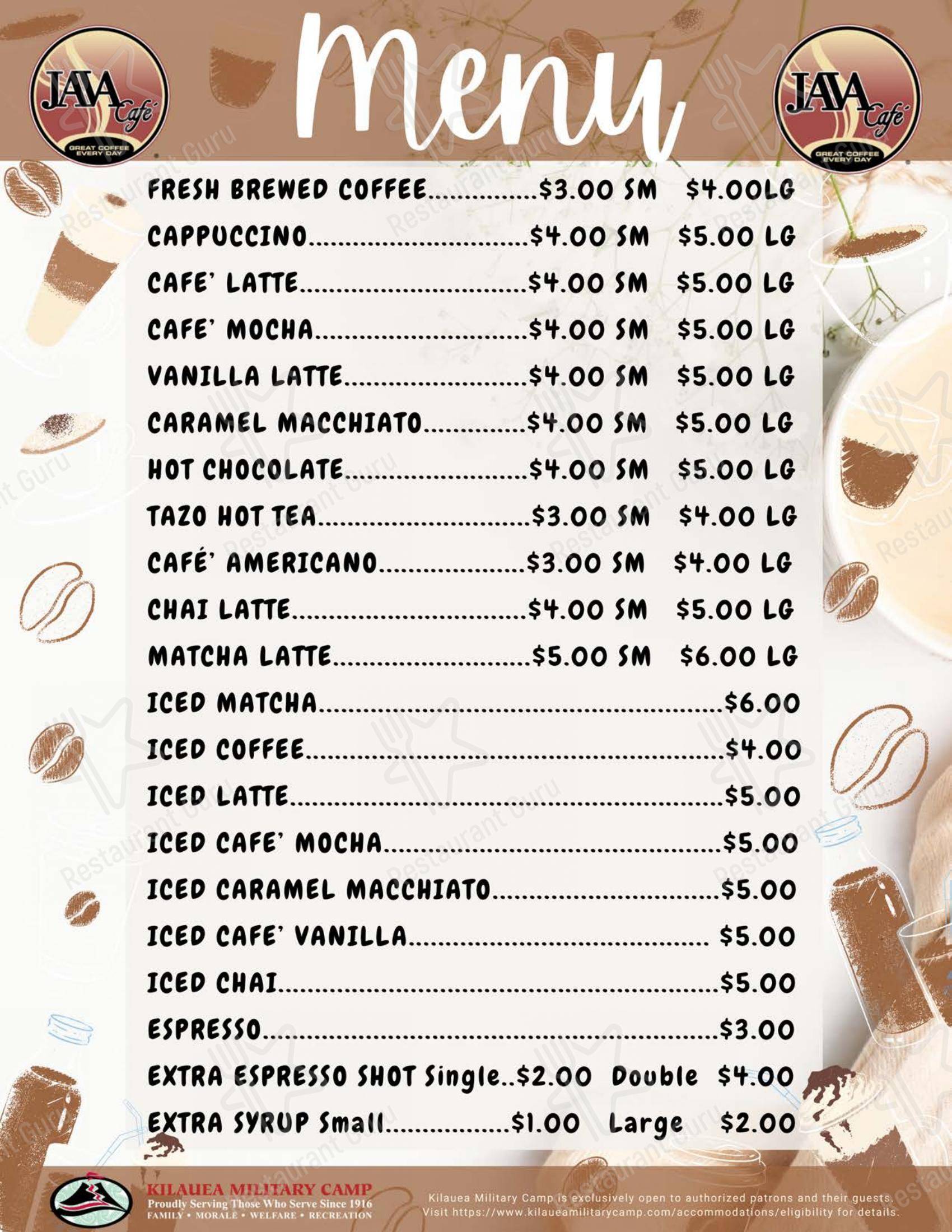 Меню кафе Crater Rim Cafe - 菜单