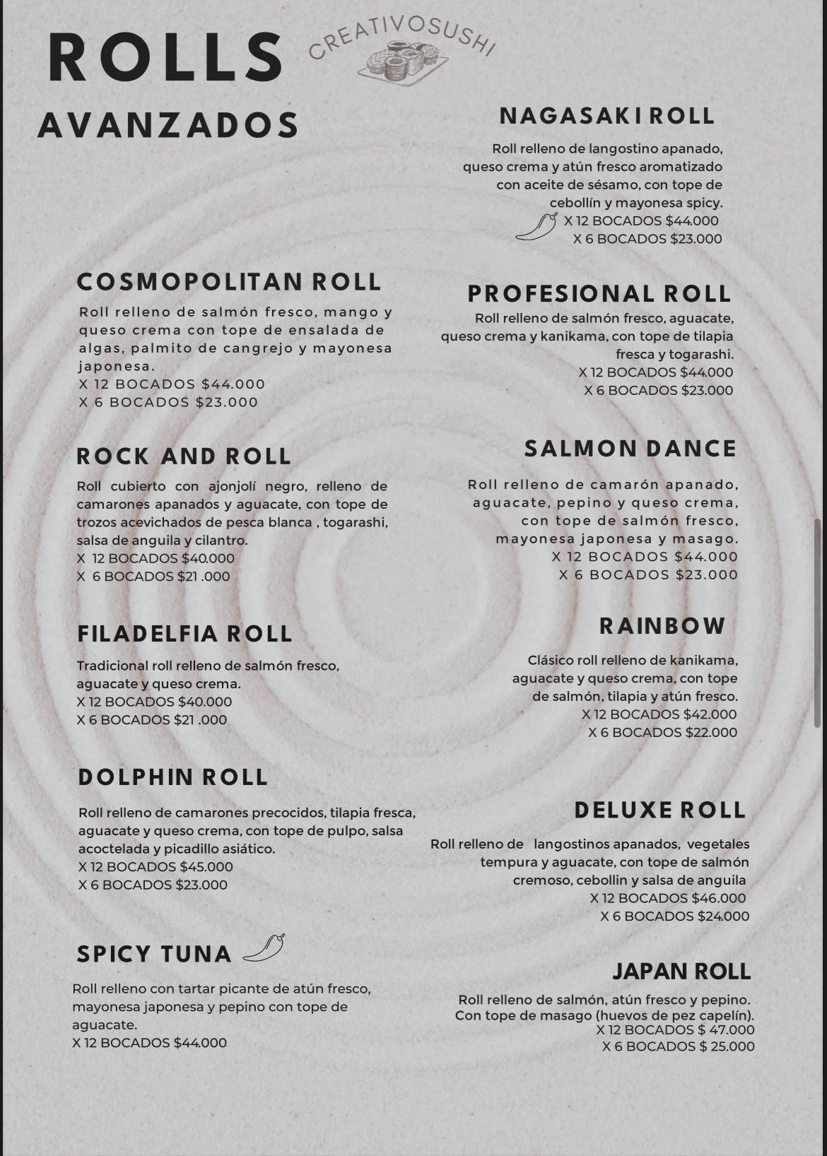 Creativo Sushi Rionegro меню