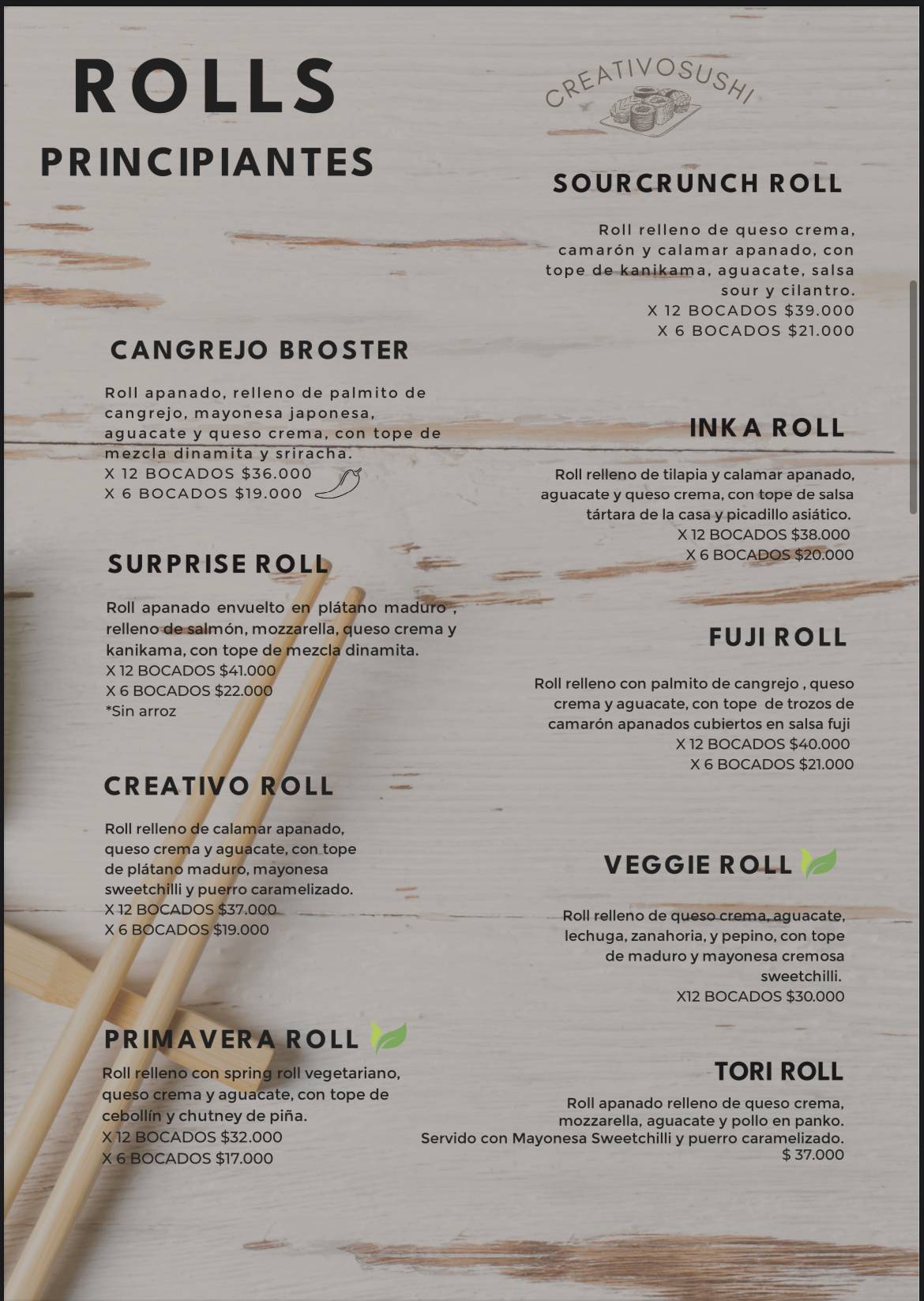 Creativo Sushi Rionegro меню