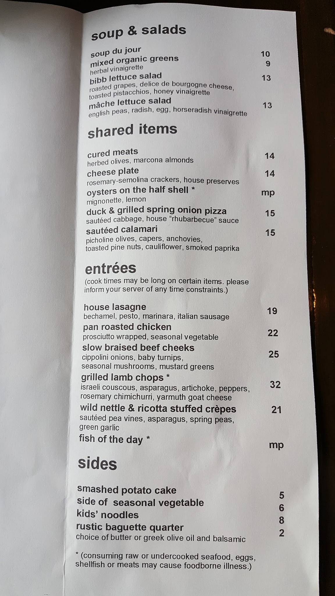 Crow Restaurant & Bar меню