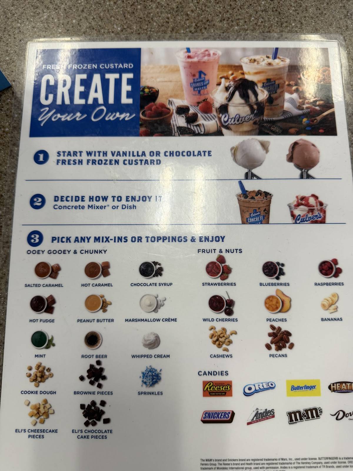 Culver’s меню