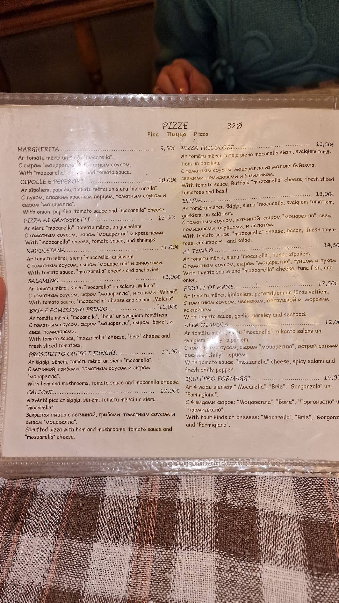 Da Sergio, restorāns меню