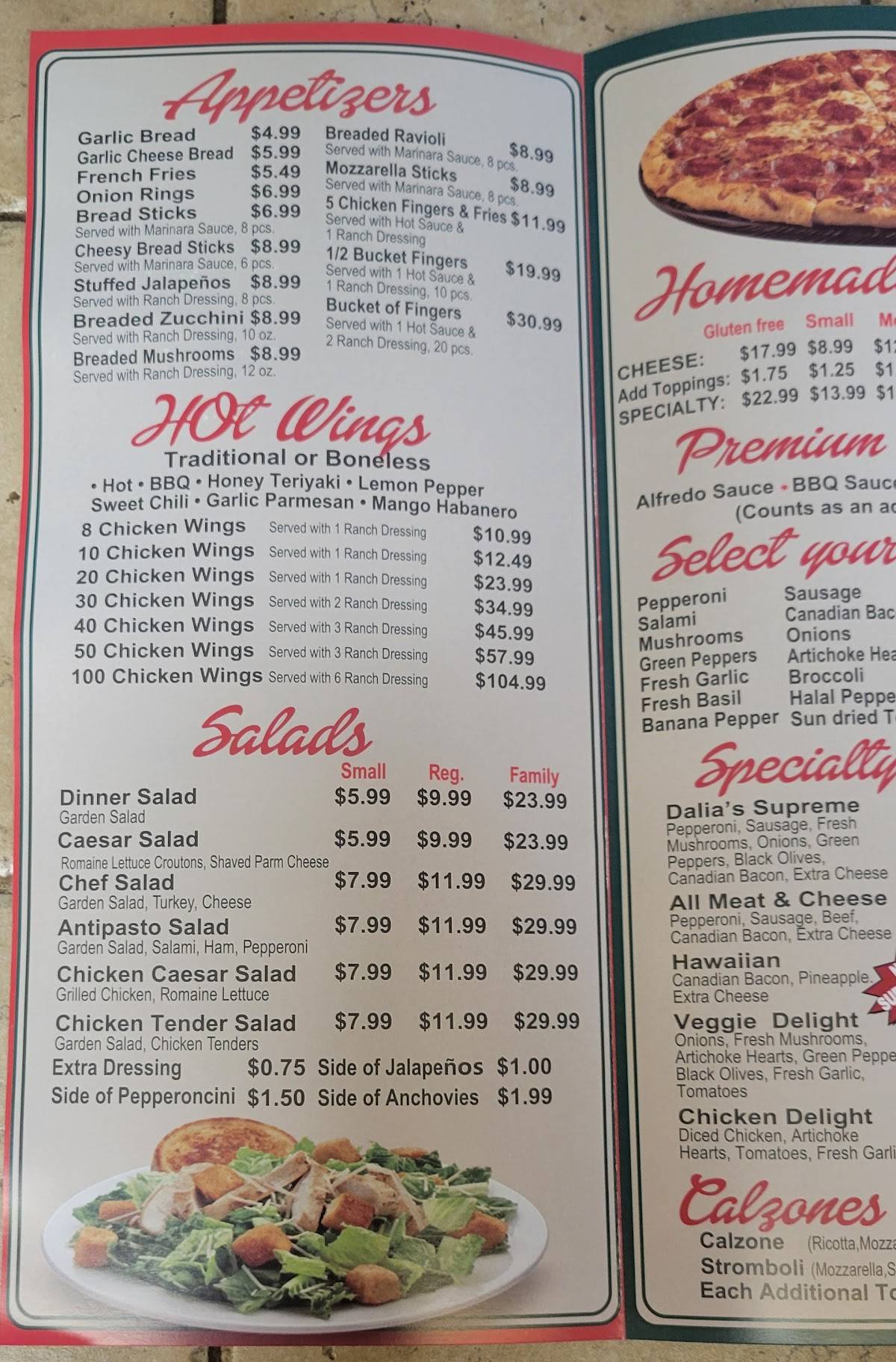 Dalia's Pizza меню