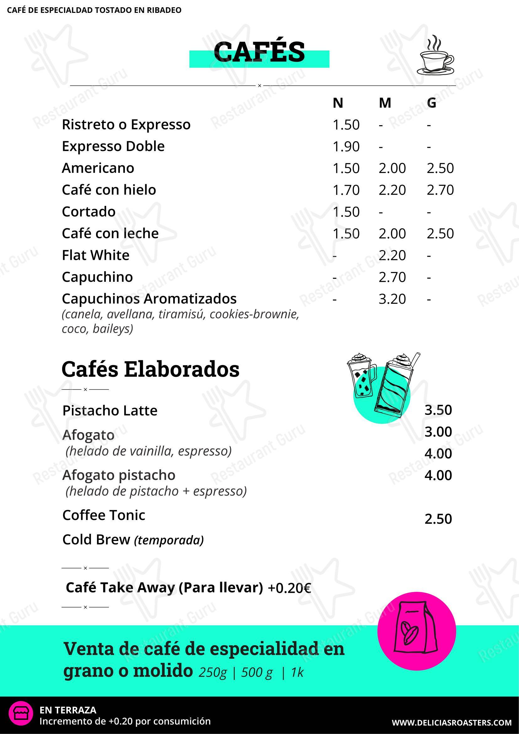 Меню напитков кафетерия Delicias Roasters