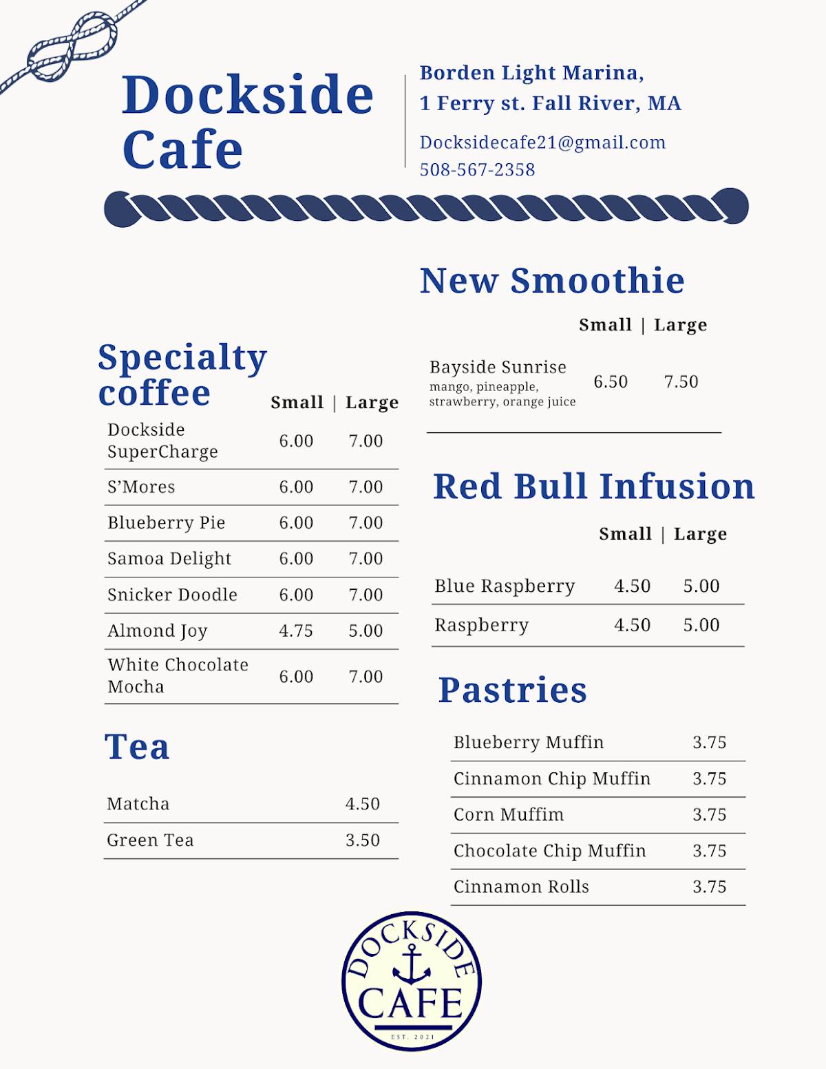 Dockside Cafe меню