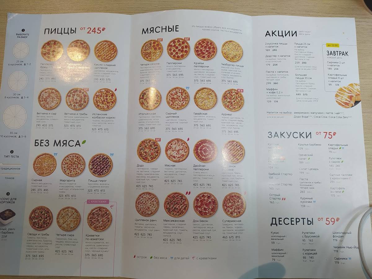 Додо Пицца меню