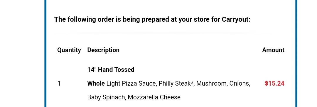 Domino's Pizza меню