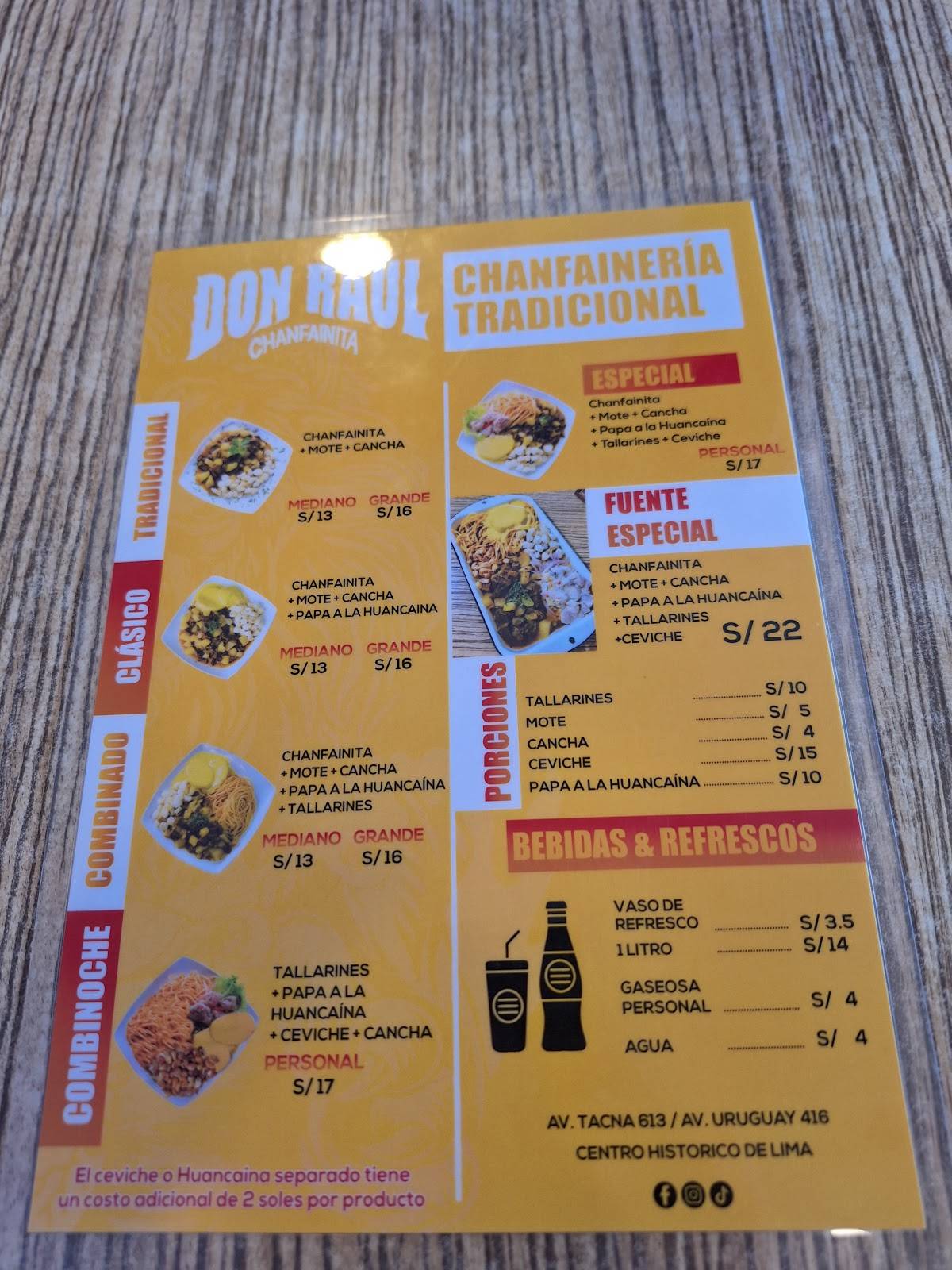 Don Raul Chanfainita Local Tacna меню