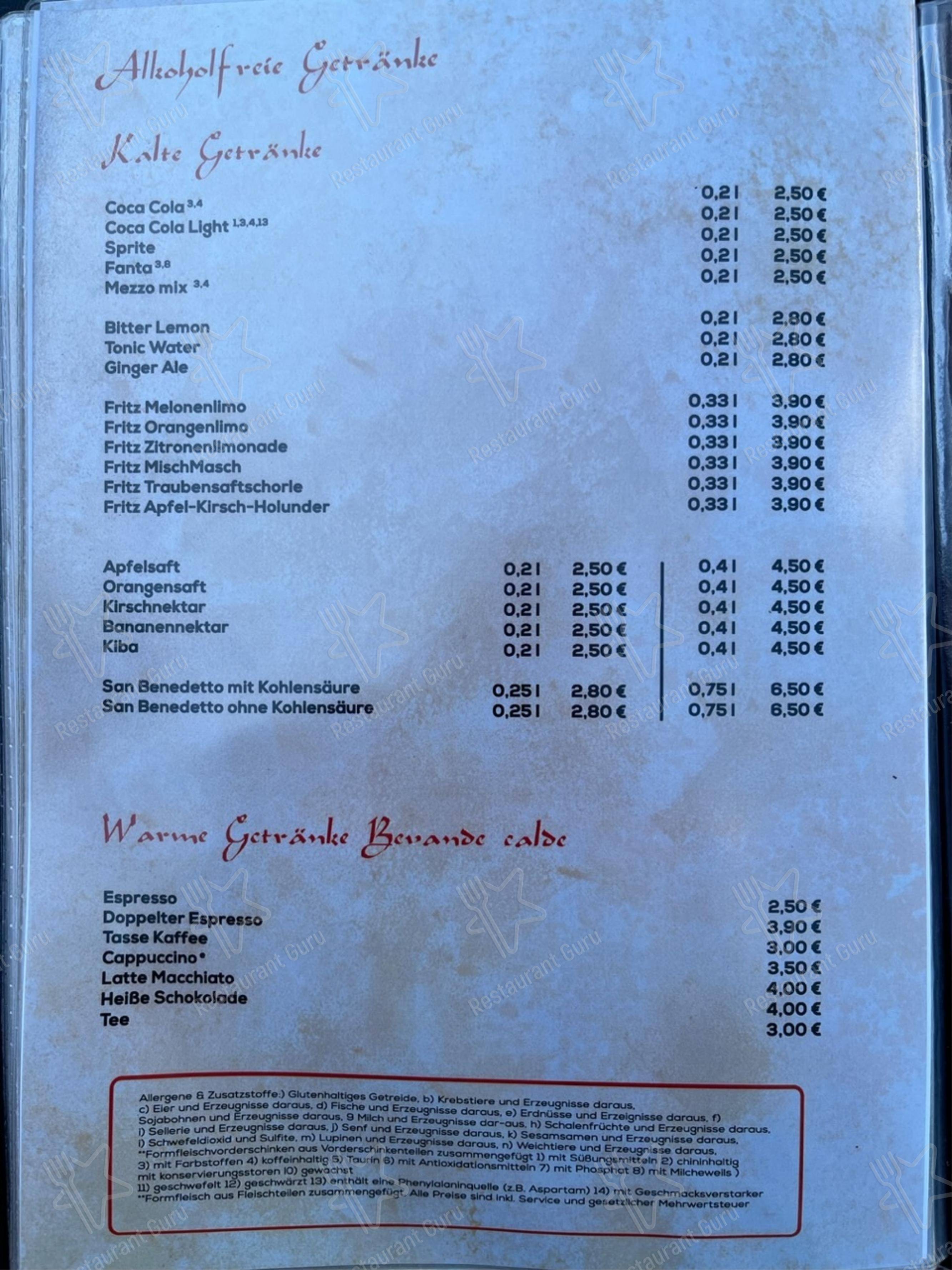 Меню ресторана Due Fratelli