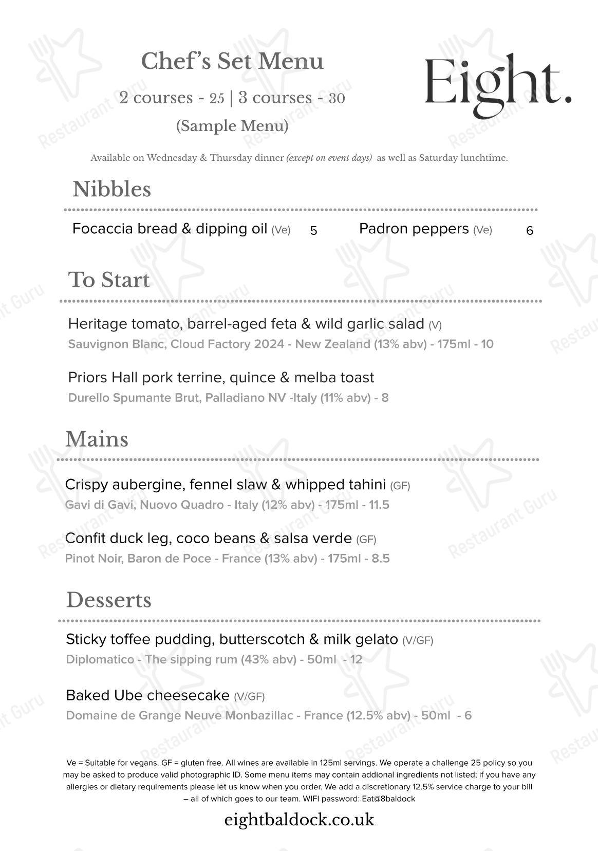 Wine Menu ресторана Eight в Болдоке