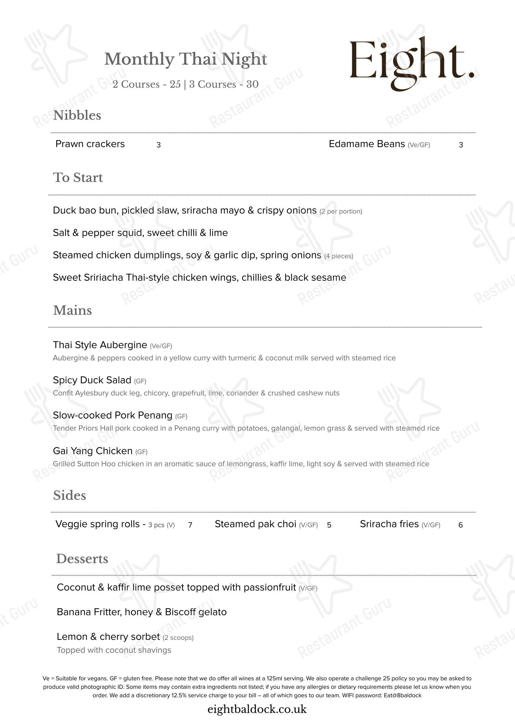 Breakfast Menu ресторана Eight