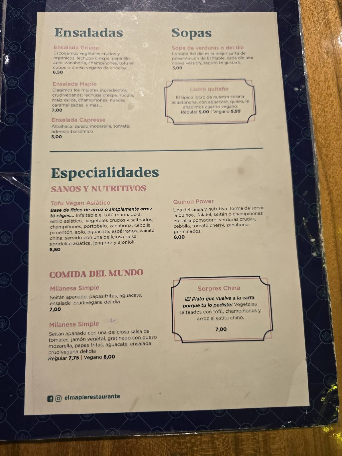 El Maple меню