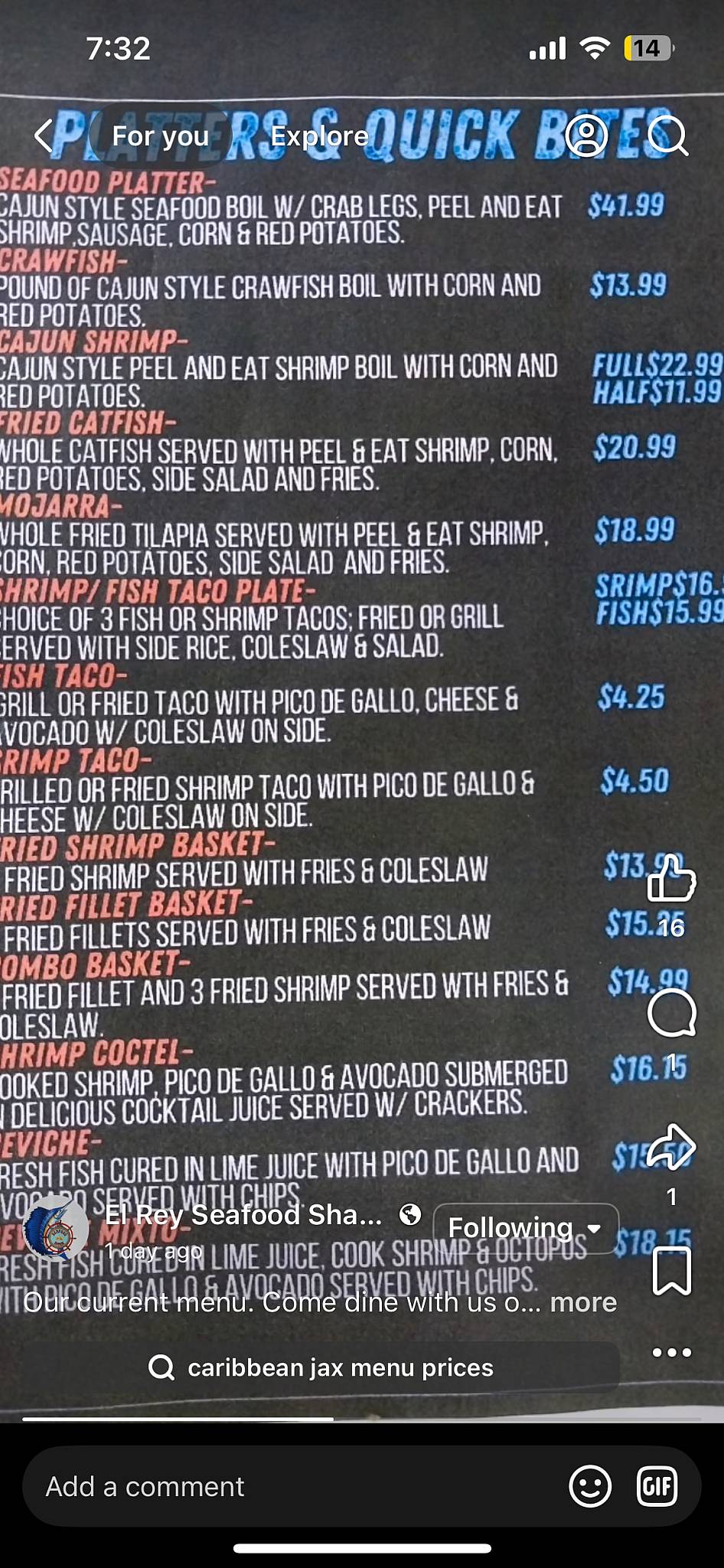 El Rey Seafood Shack меню
