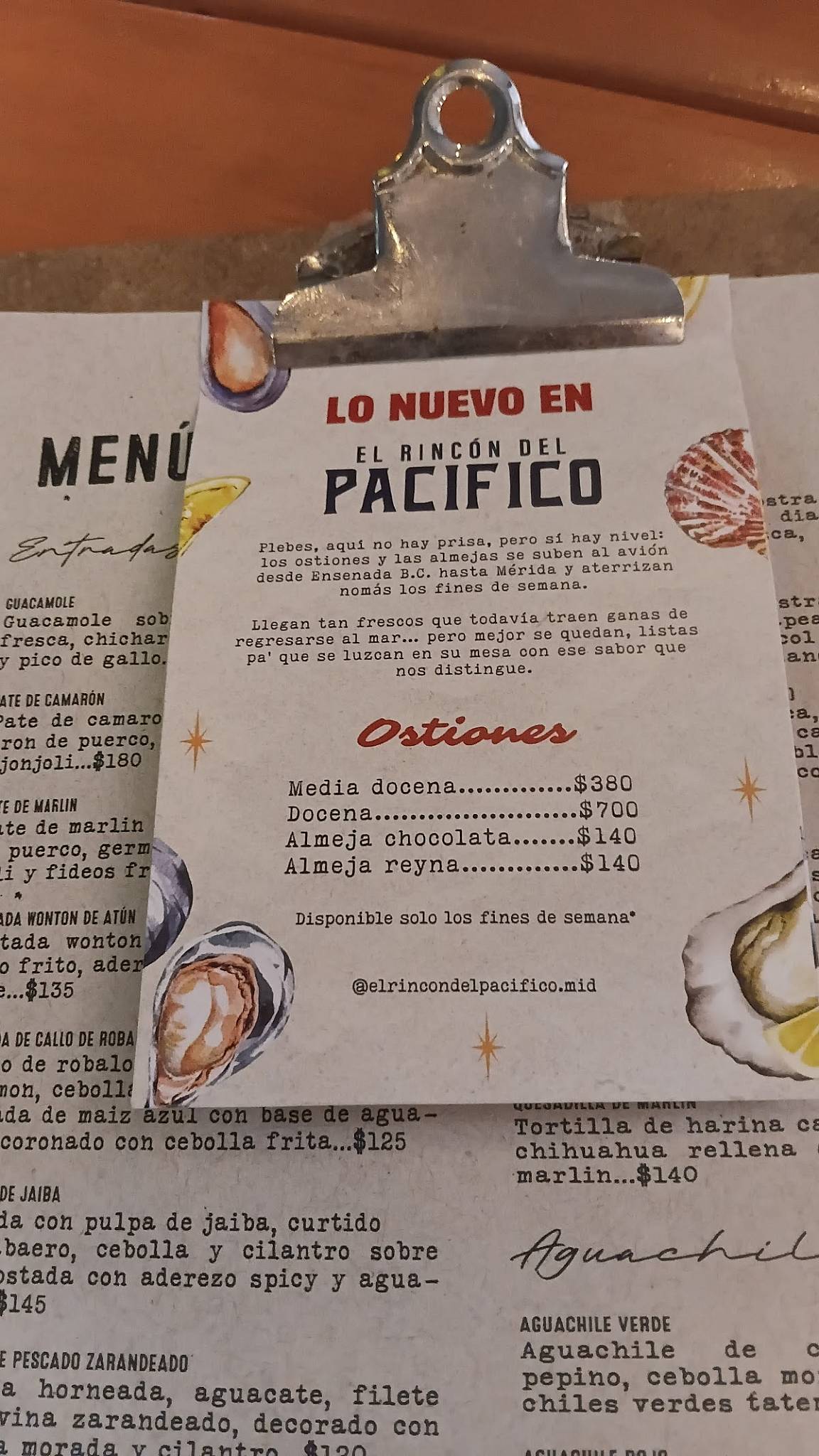 El Rincón del Pacífico меню