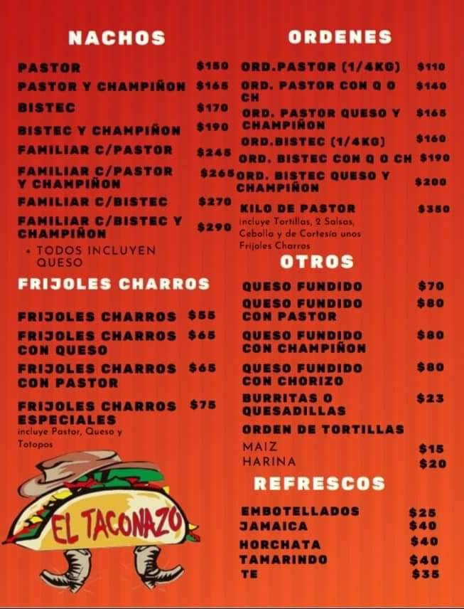 El Taconazo меню