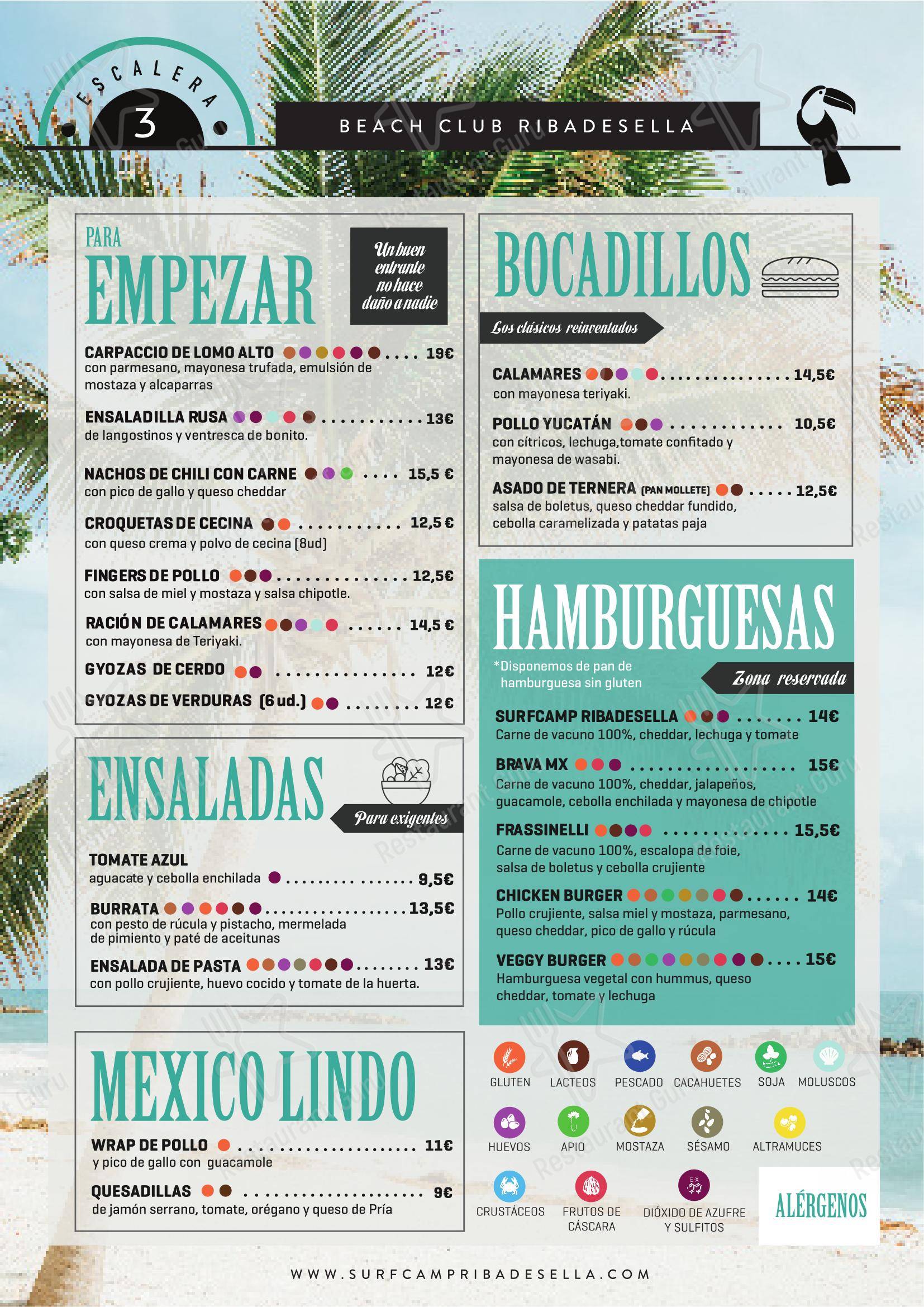 Меню ресторана Escalera 3 Beach Club Ribadesella
