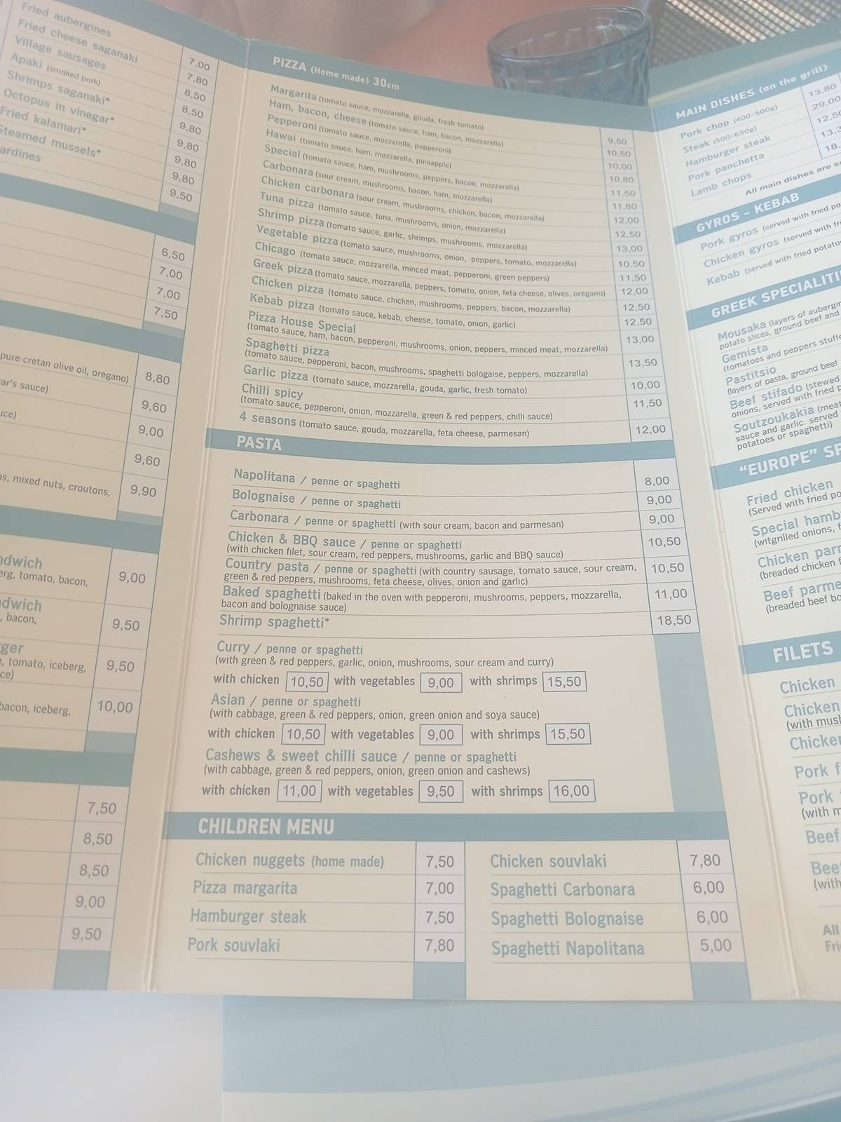 Europe Restaurant Rethymno меню