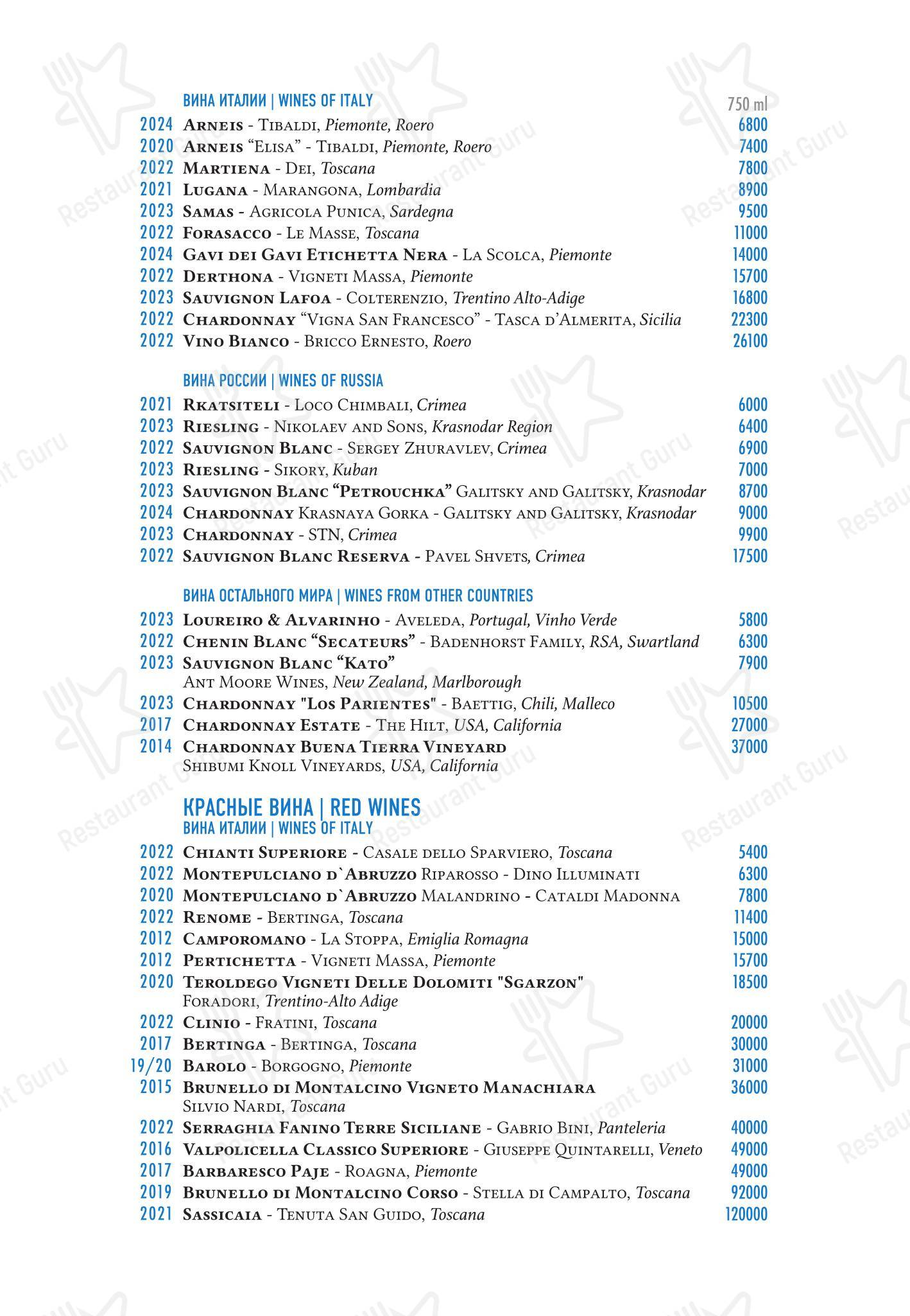 Eva в Москве - Sunday Lunch Sample Menu