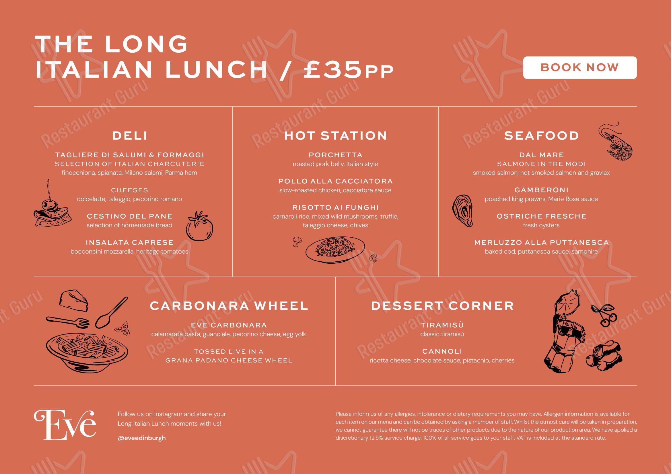 Dinner Menu ресторана Eve Edinburgh в Эдинбурге