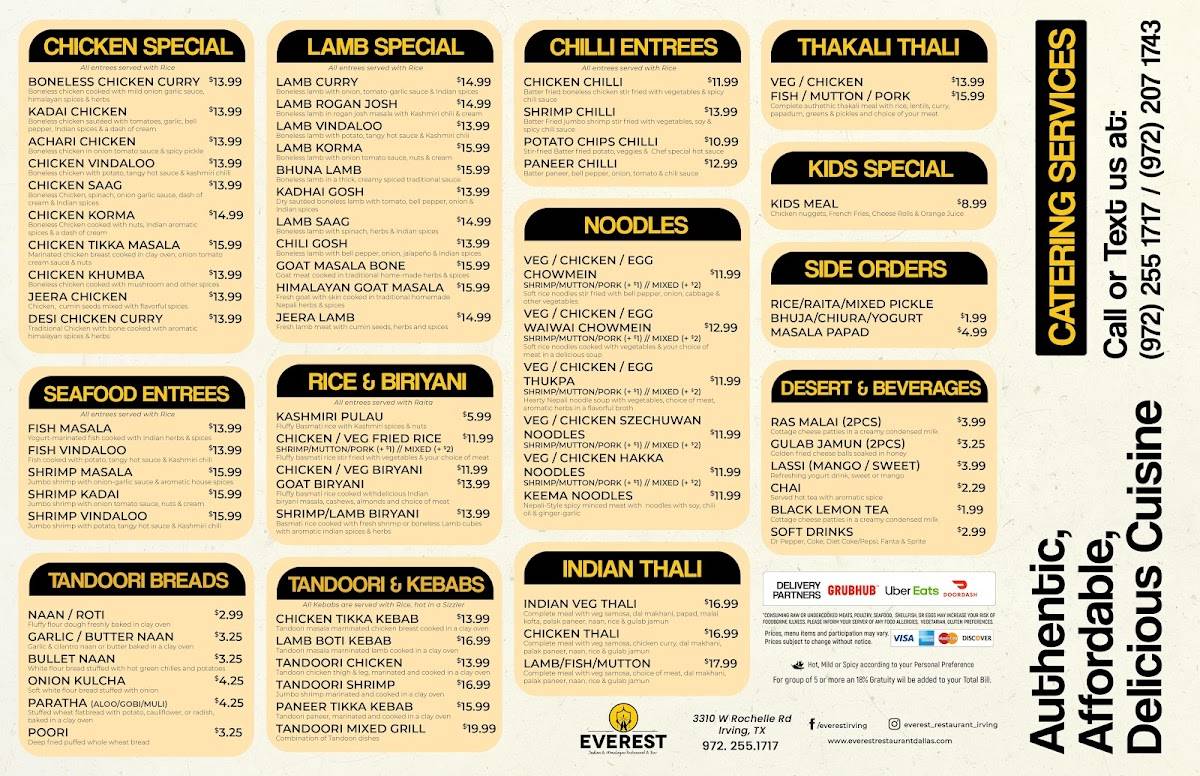 Everest Indian Himalayan Restaurant and Bar меню
