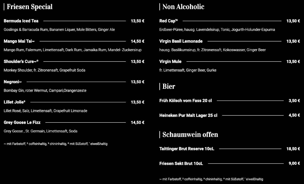 FRIESEN Bar - Cocktailbar Köln меню