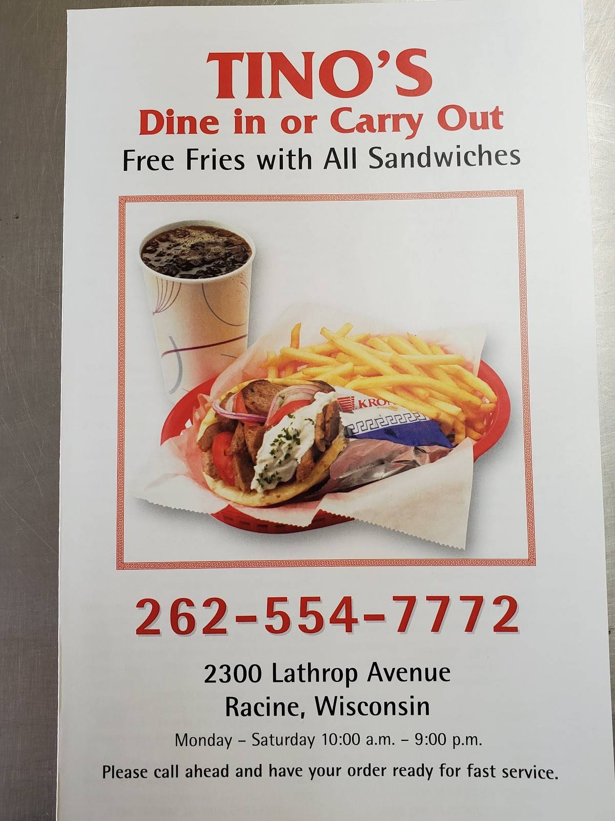 Tino's Carry Out меню
