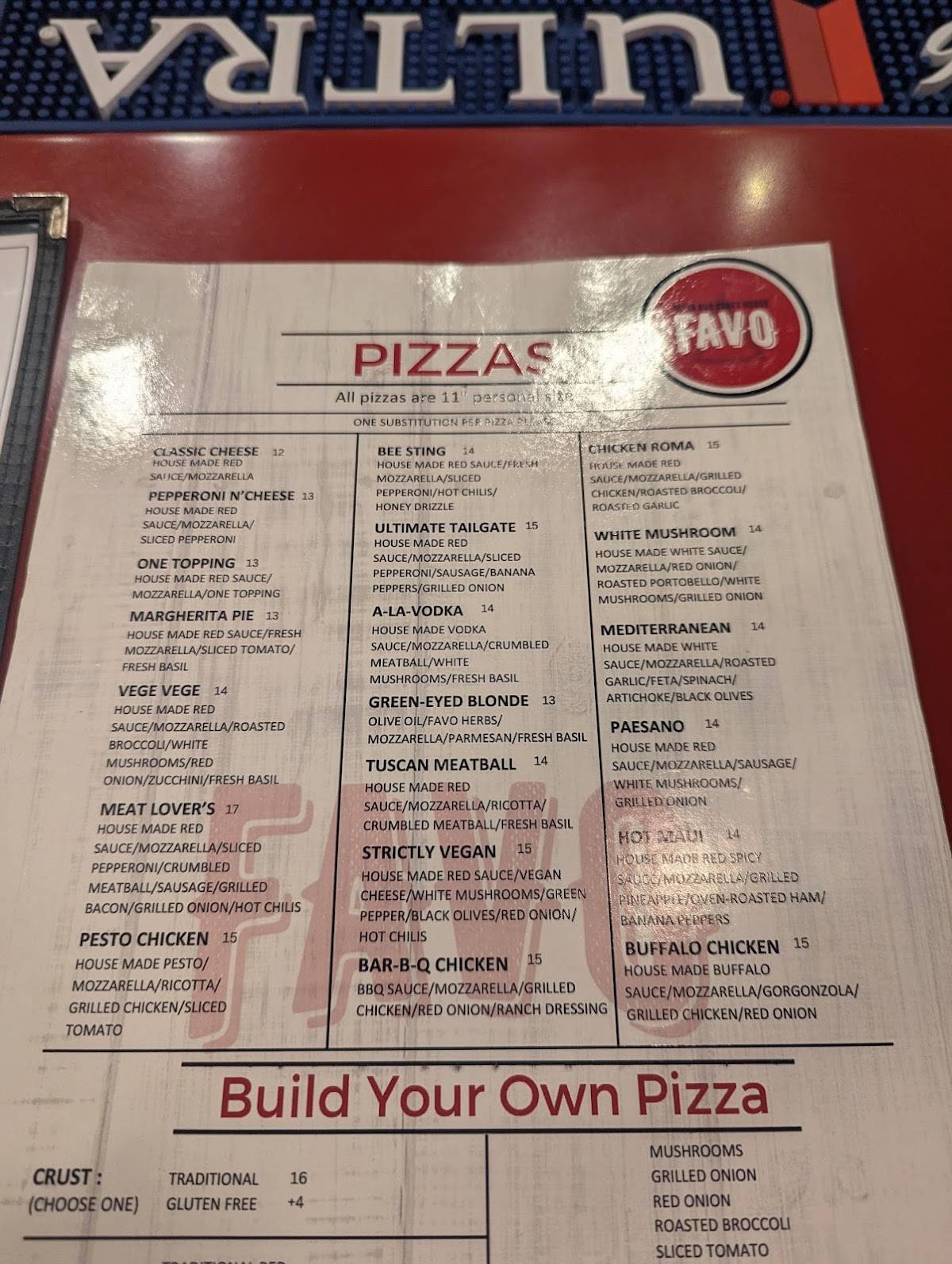 Favo Pizza and Draft House меню