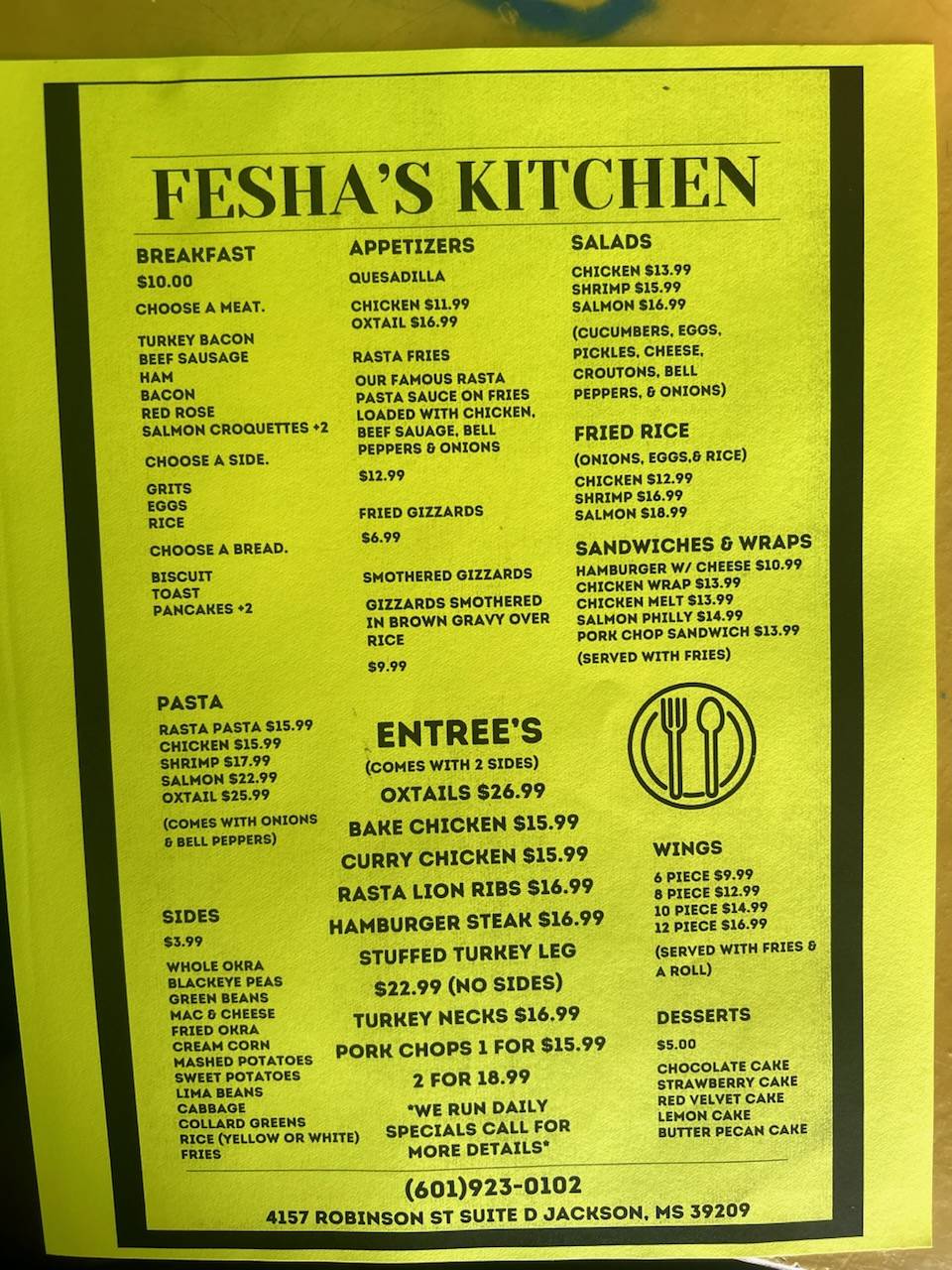 Fesha's Kitchen меню