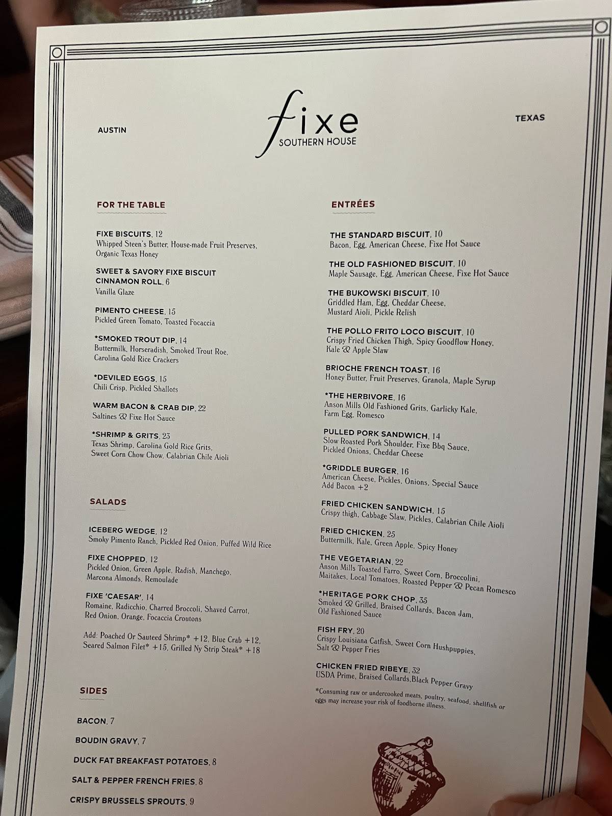Fixe Southern House меню