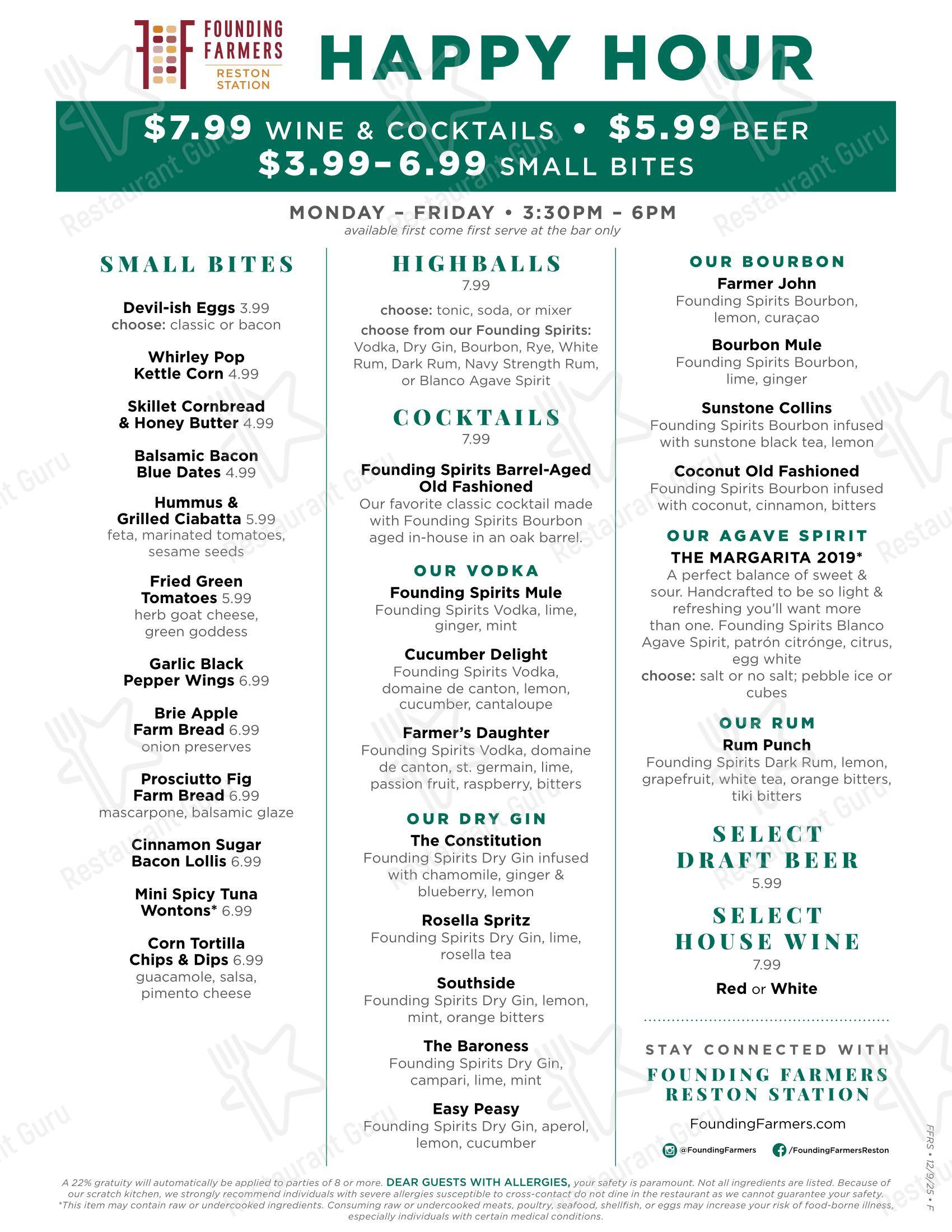 Меню ресторана Founding Farmers Reston Station - Lunch Menu