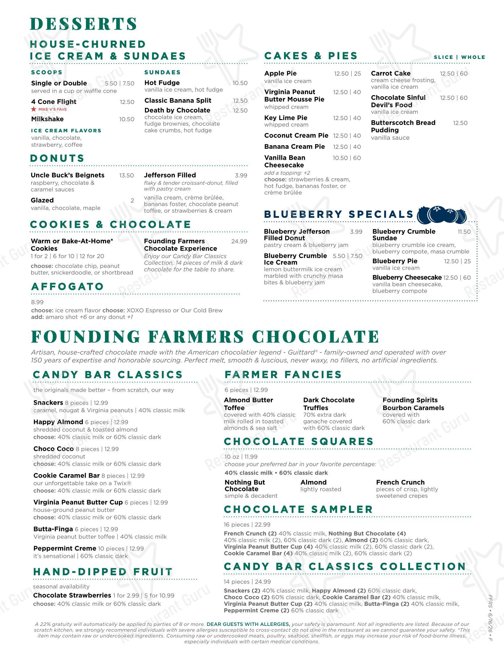 Меню ресторана Founding Farmers Reston Station - Group Booking Menu