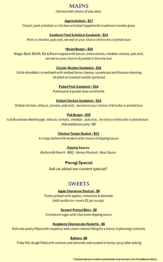 Four Boars European Kitchen (formerly Brewpub) меню