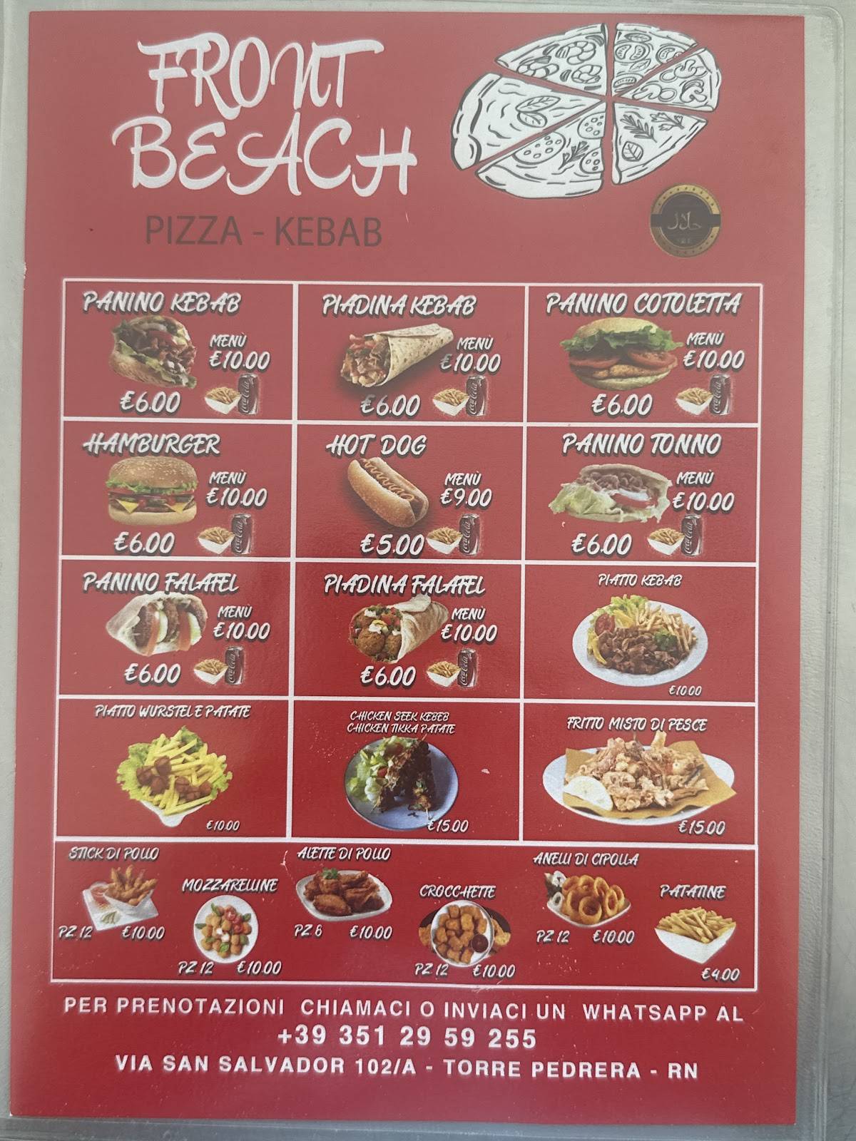 Front beach pizza kebab меню