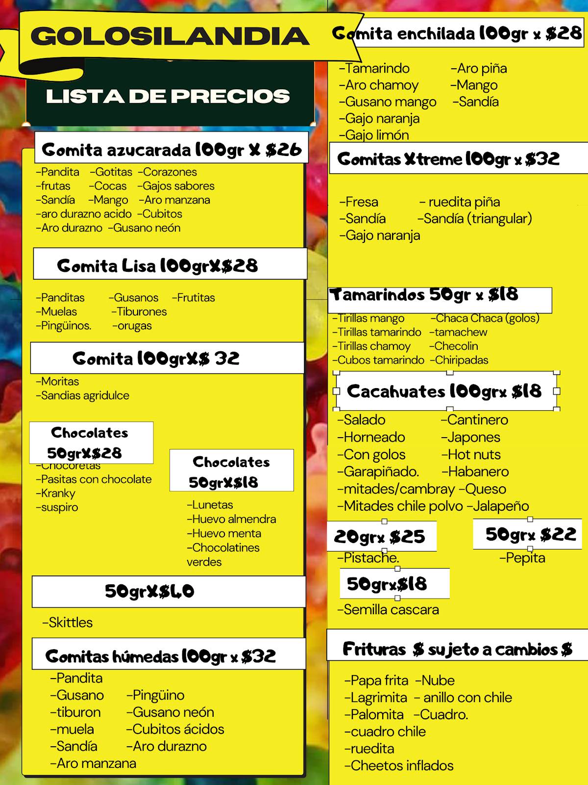 GOLOSILANDIA SNACK меню