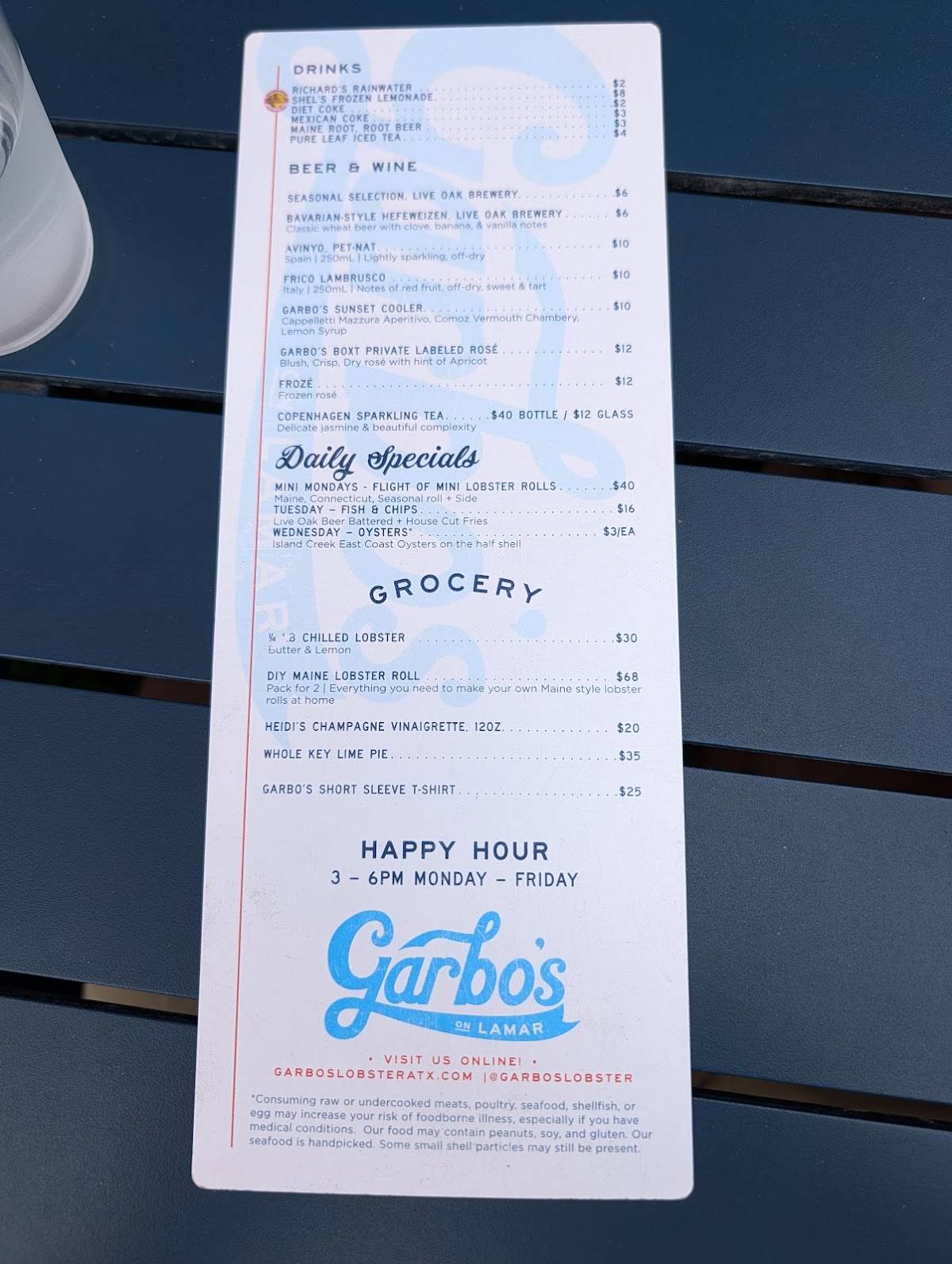 Garbo's меню