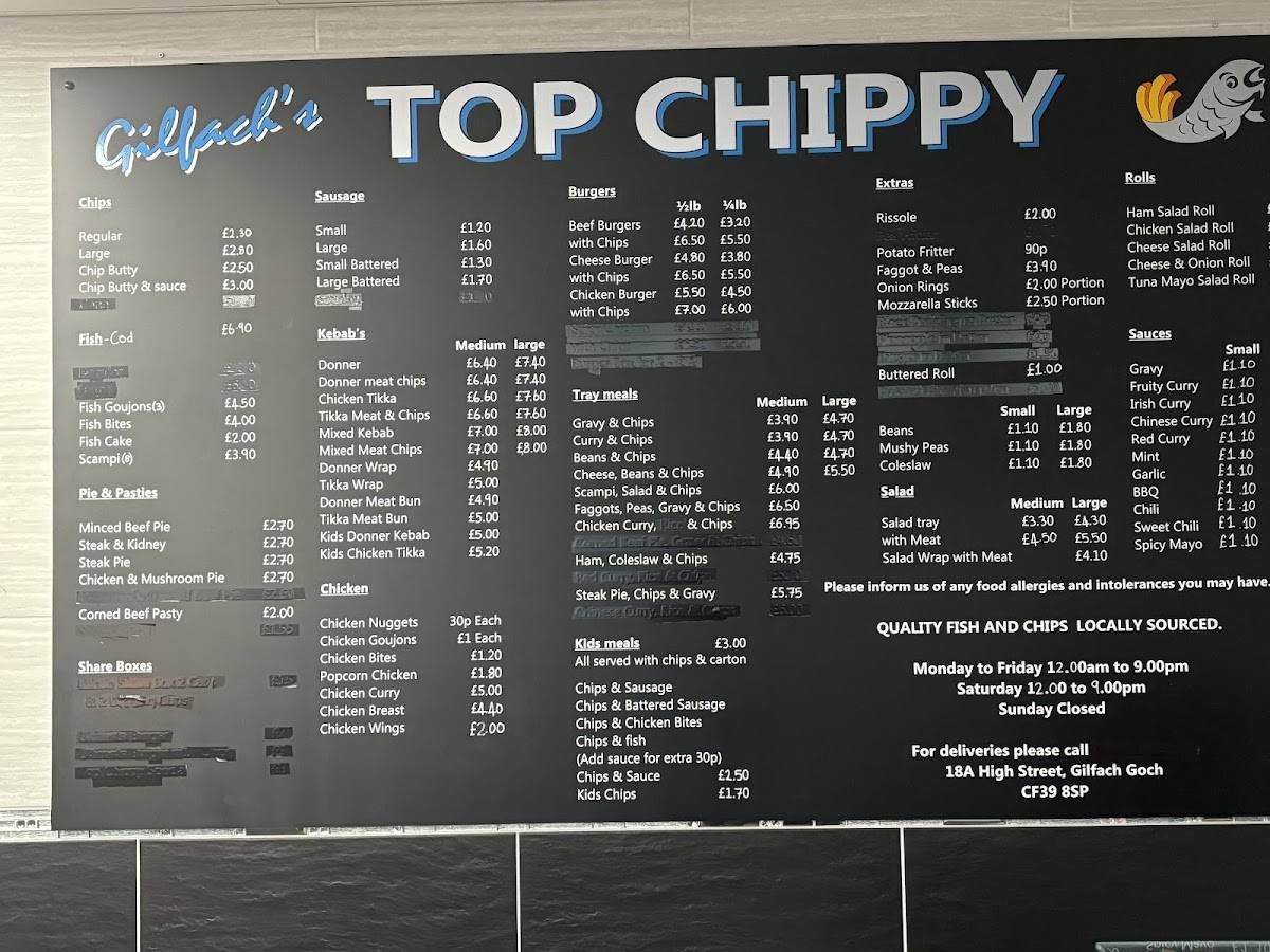 Gilfach’s Top Chippy & Cafe меню