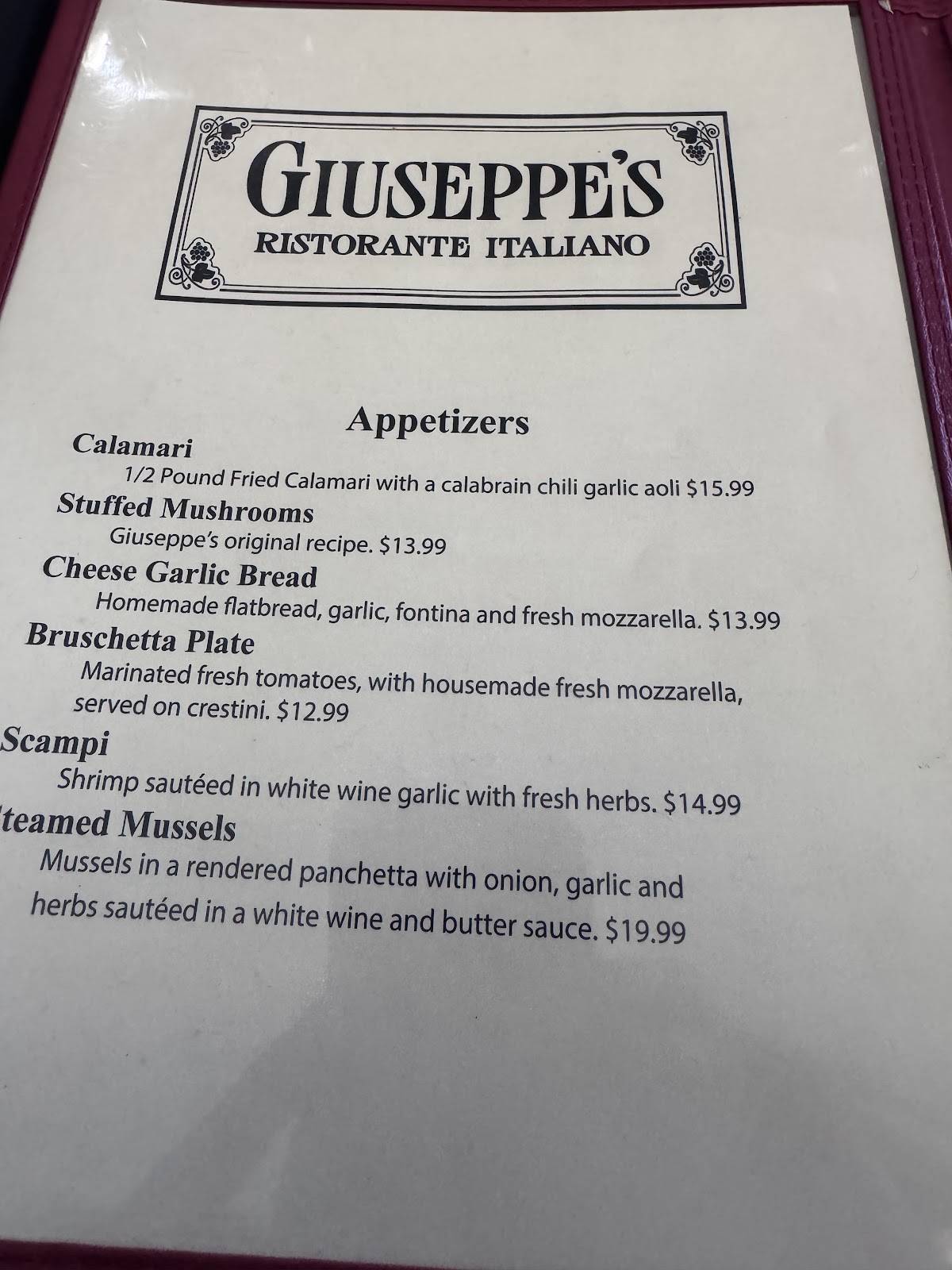 Giuseppe's меню