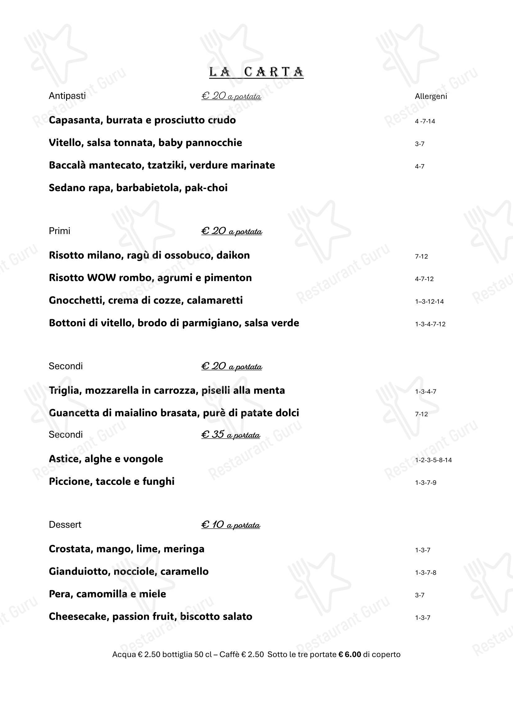Dinner Menu ресторана Gravitas Ristorante