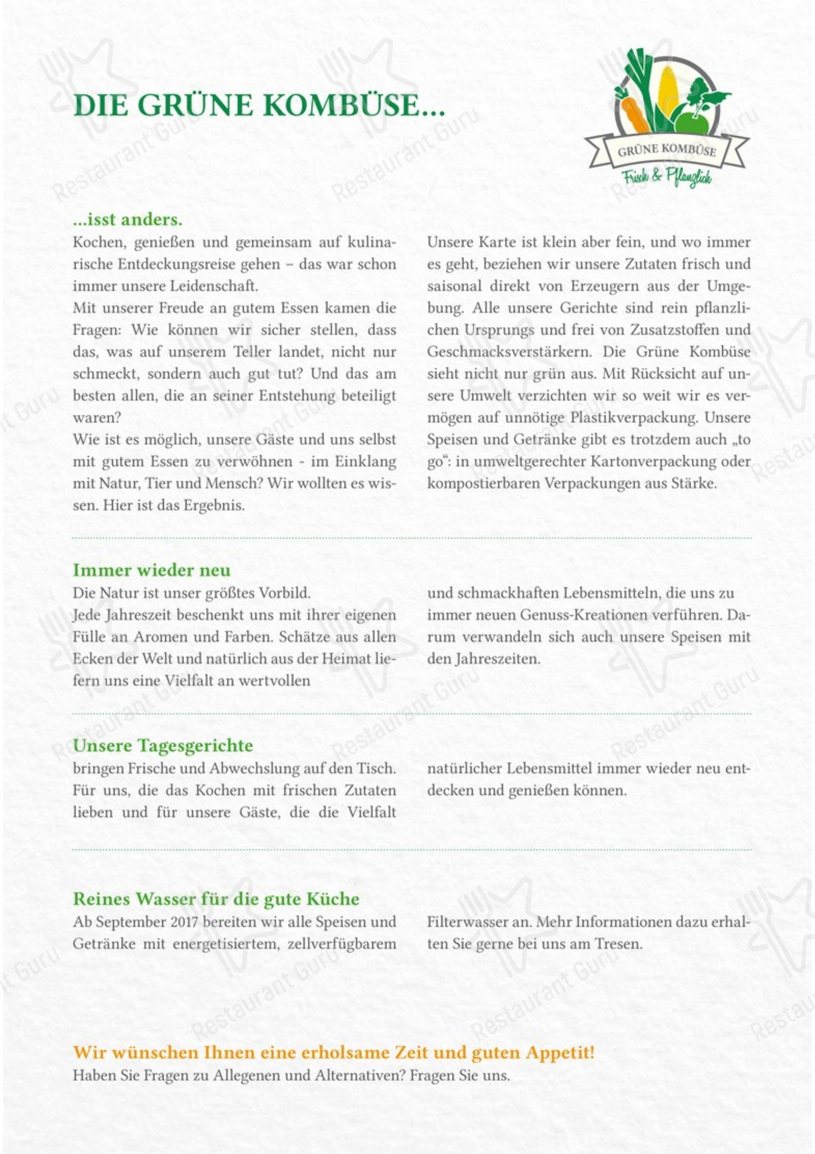 Grüne Kombüse в Ростоке - Меню